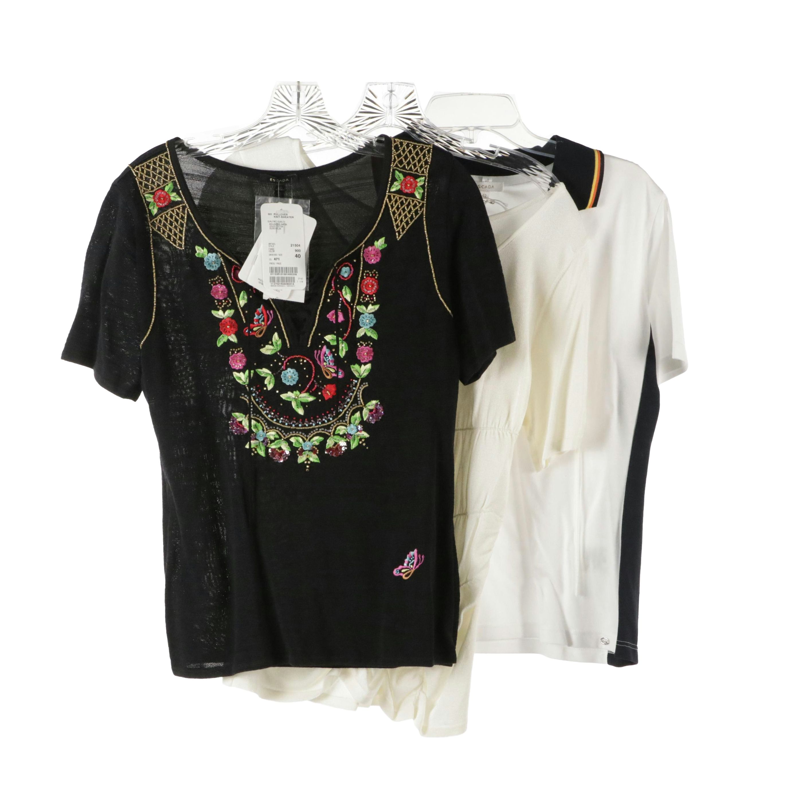 Escada Embellished and Shirred Sweater Knit Tops and Jersey Polo Shirt