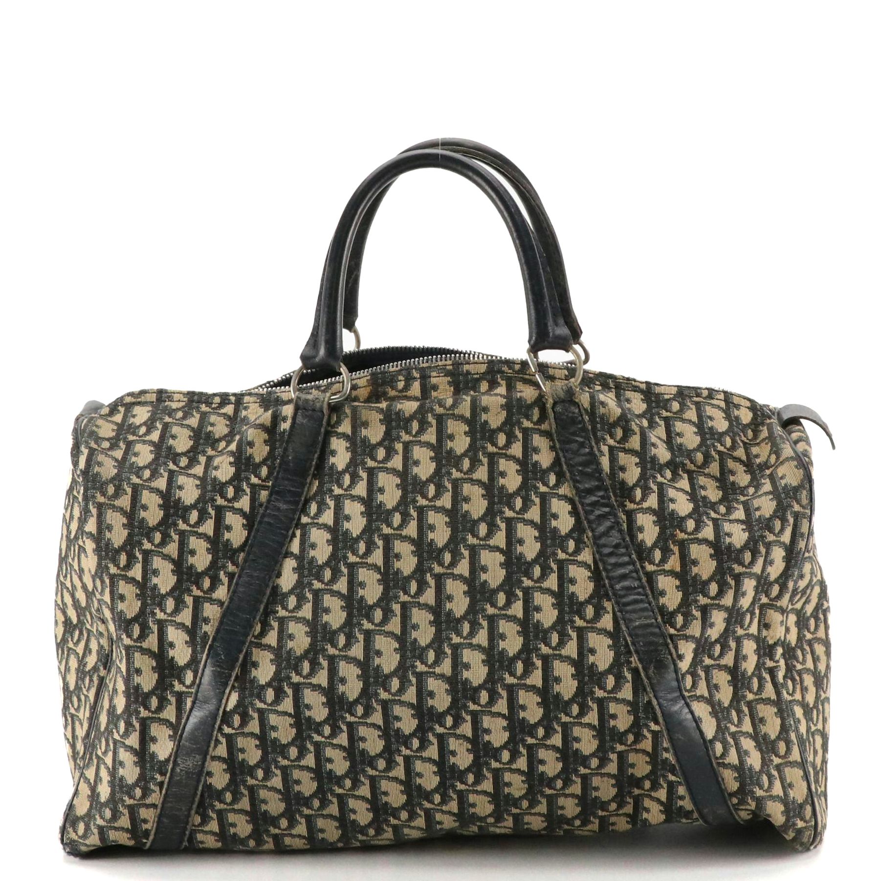 Christian Dior Bagages Boston Bag in Dark Blue Trotter Monogram Canvas & Leather