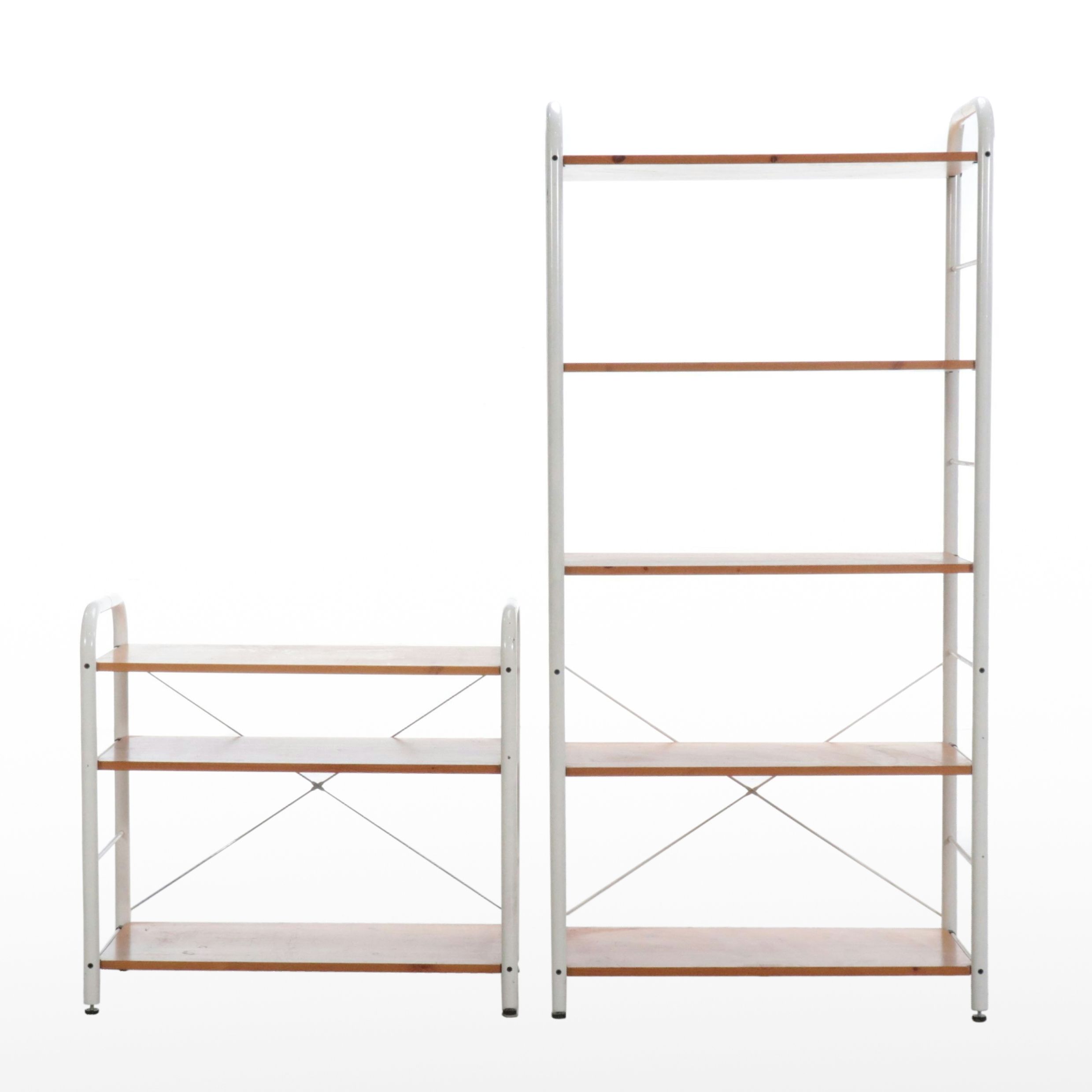 Two Contemporary Industrial Style Wood and Tubular Metal Bookcases