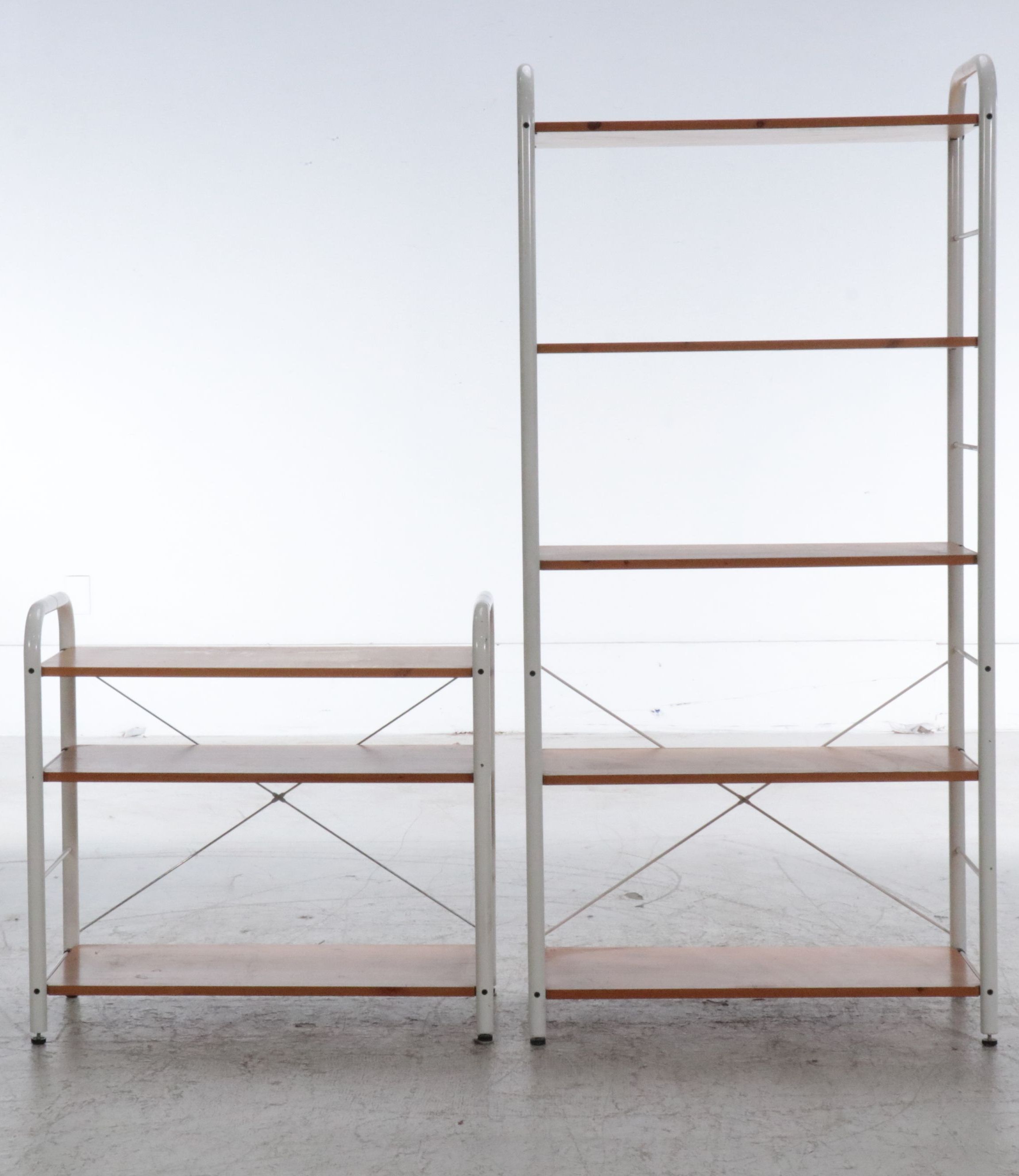 Two Contemporary Industrial Style Wood and Tubular Metal Bookcases