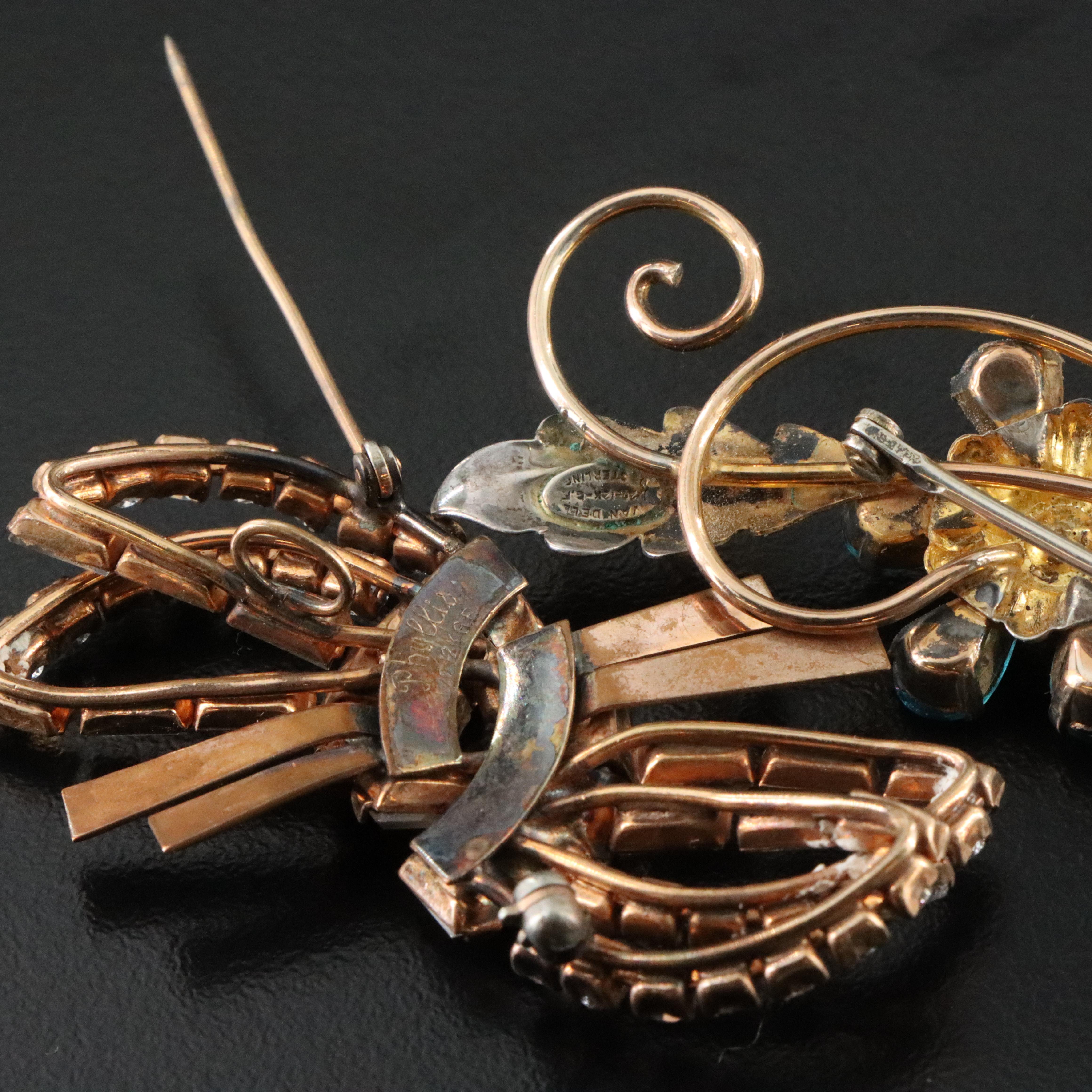 Vintage Rhinestone Pin Collection Including VanDell and Sterling