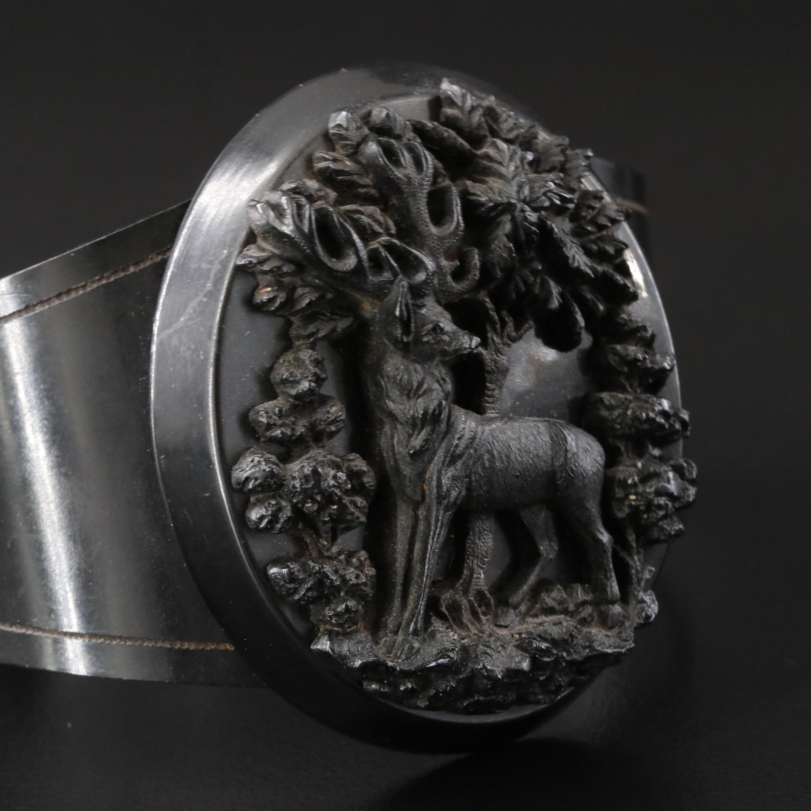 Victorian Vulcanite Memento Mori Stag Cuffs