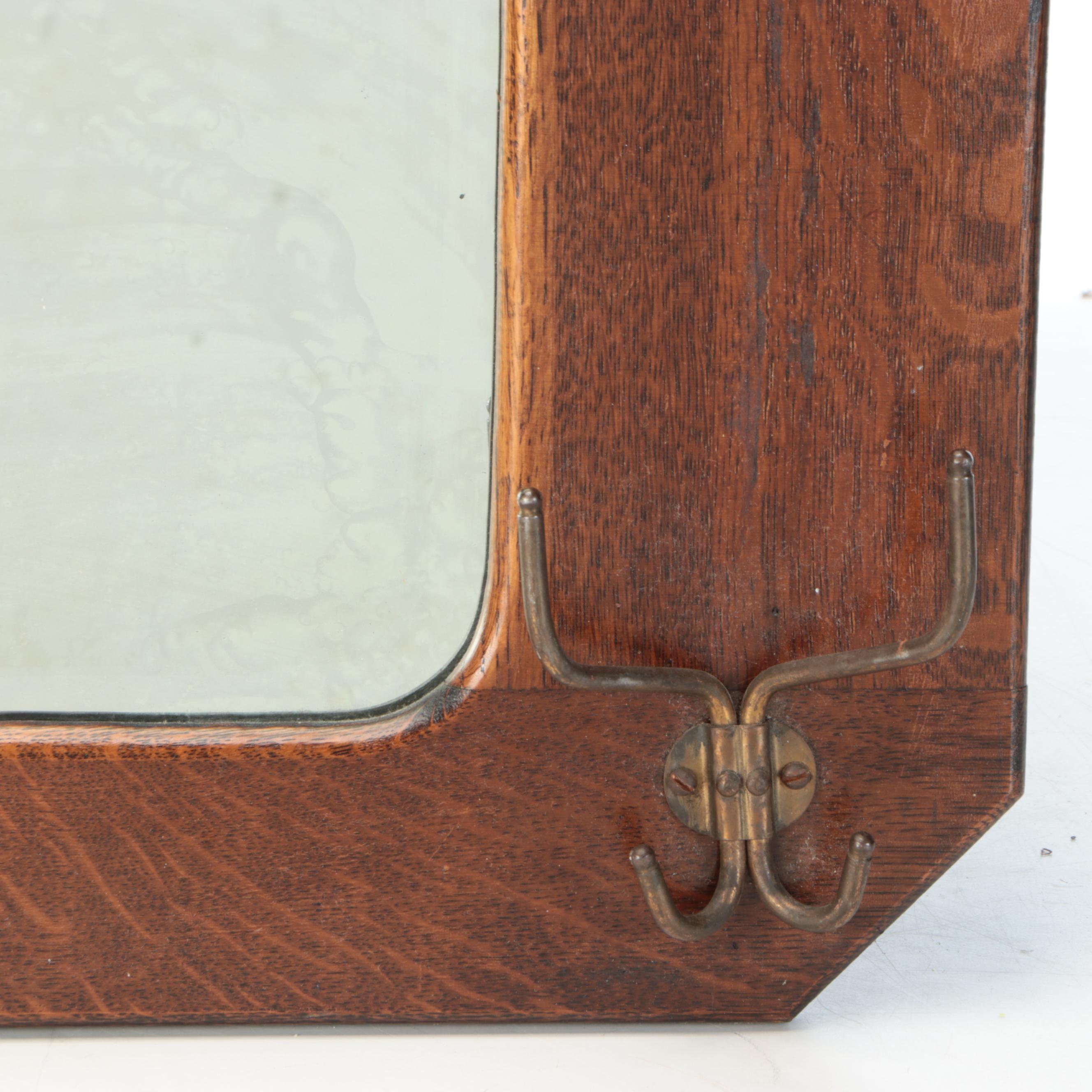 Oak Wall Mirror with Brass Hangers