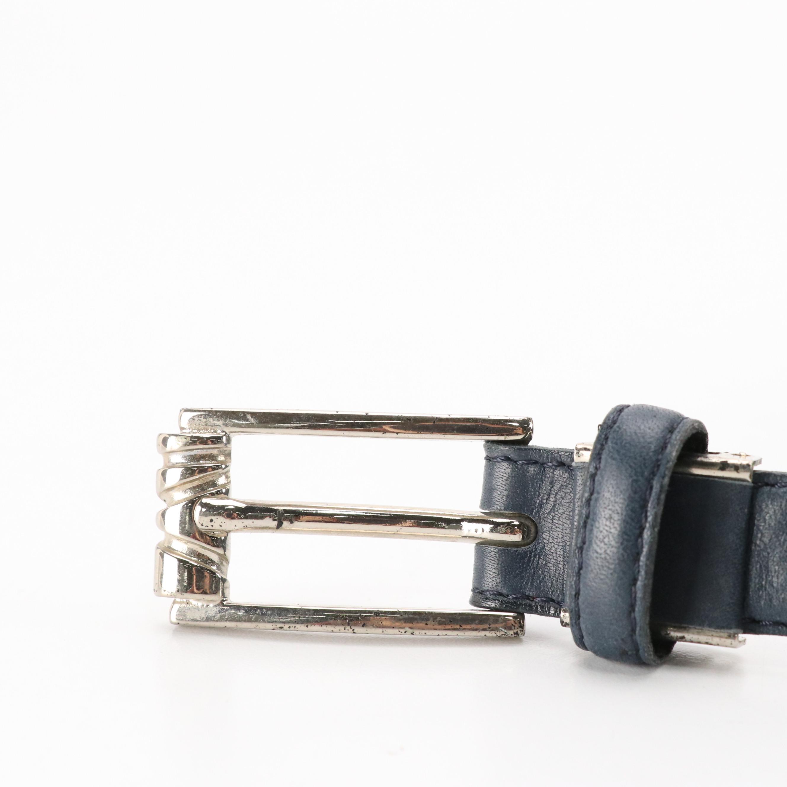 Balenciaga Narrow Belt in Navy Blue Leather