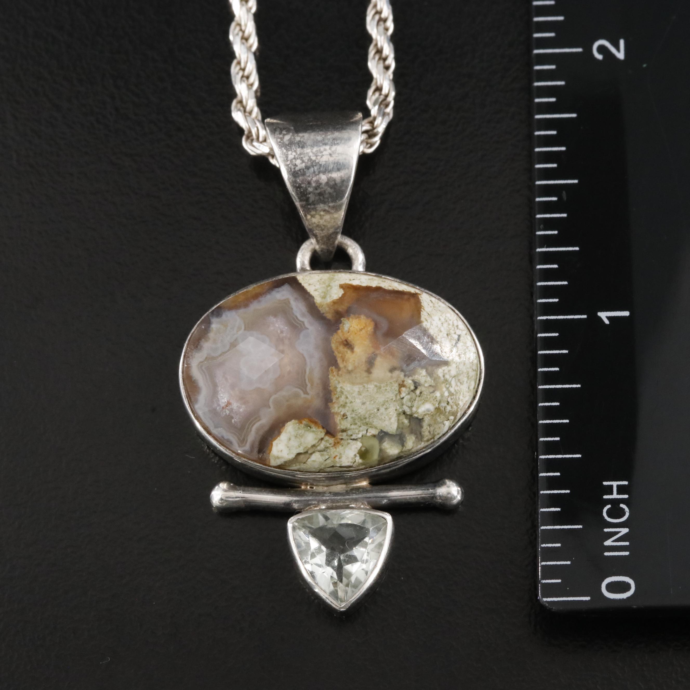 Sterling Agate, Prasiolite and Roman Glass Style Pendant Necklaces