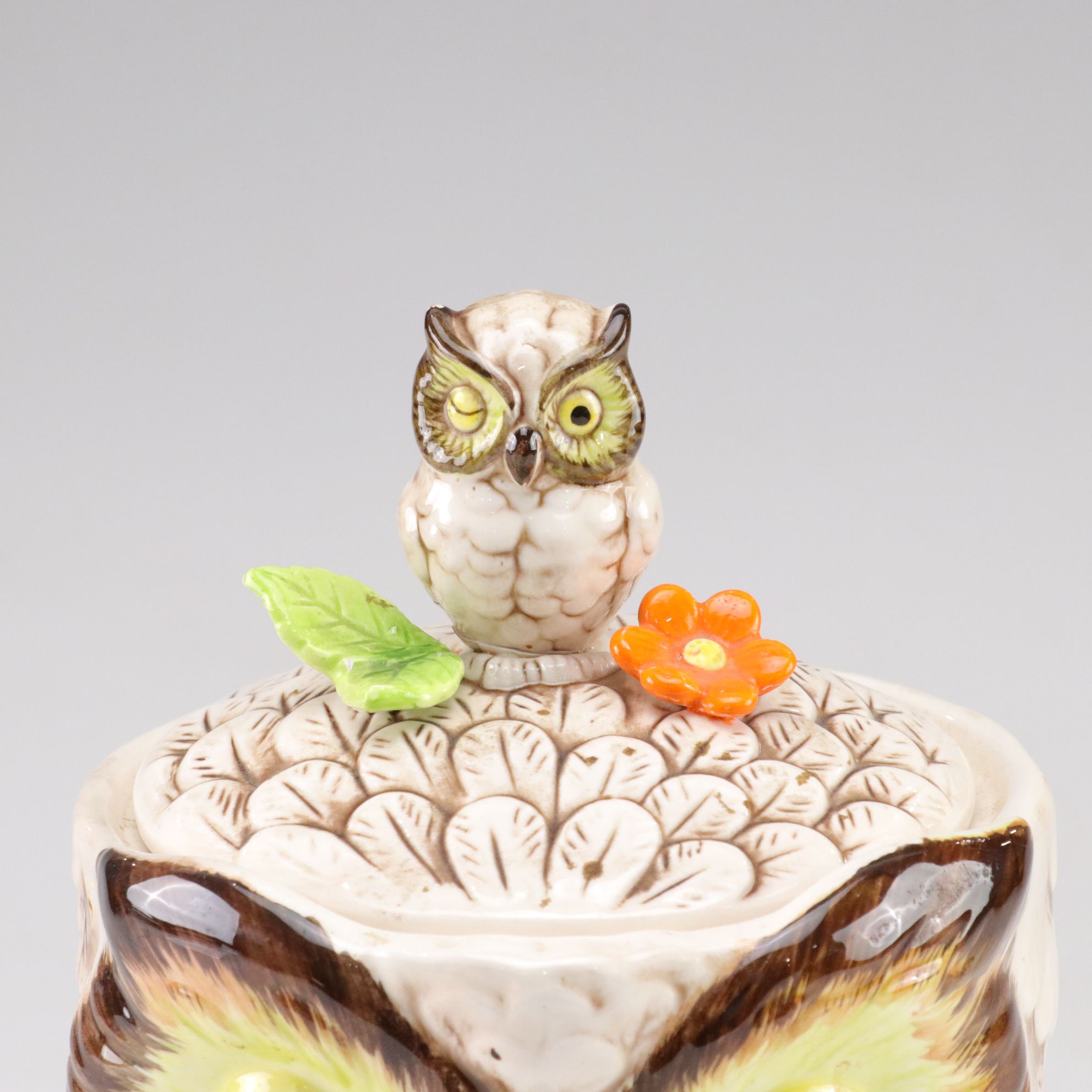 Ceramic Owl and Flower Cookie Jar