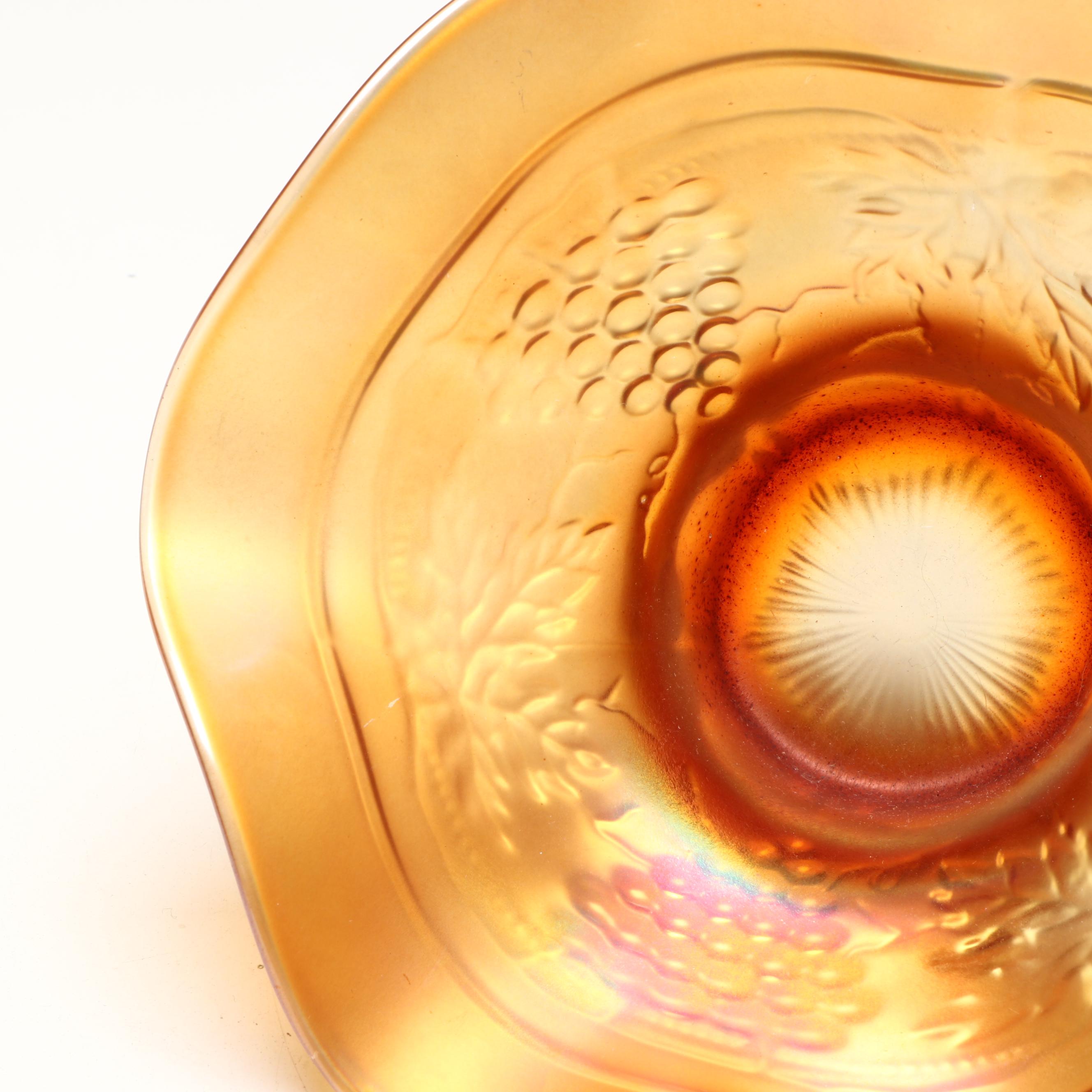 Fenton "Holly" and Northwood "Grape & Cable" Marigold Carnival Glassware