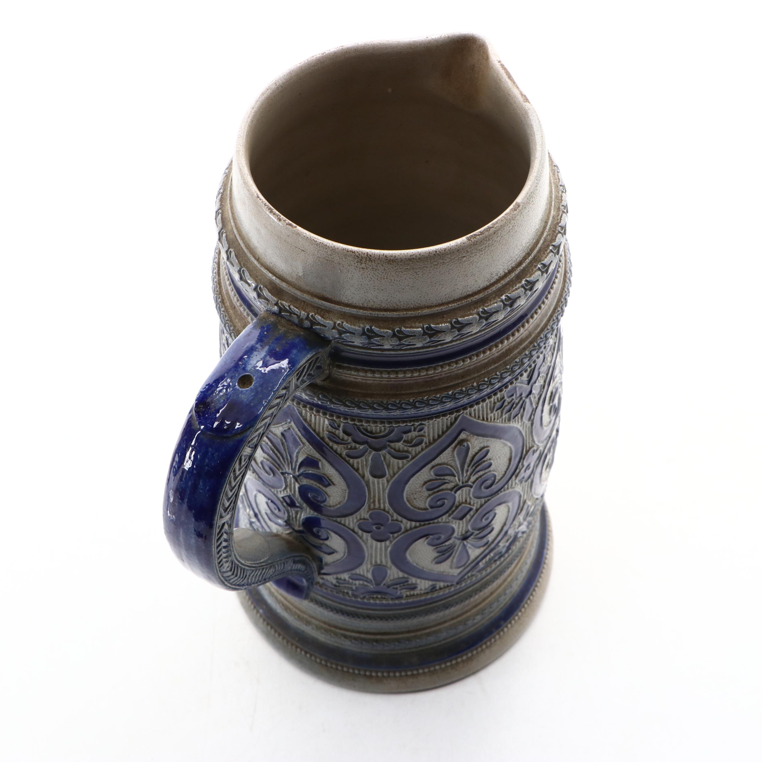 German Westerwald Style Cobalt Salt-Glazed Stoneware Jug