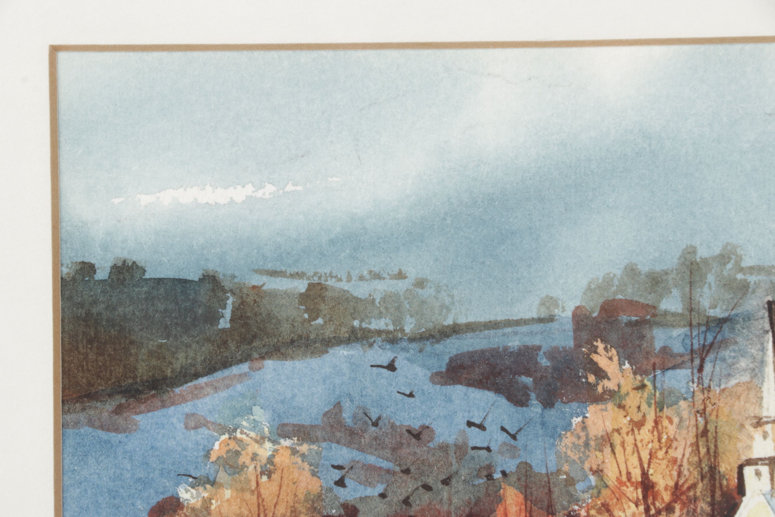 Robert Brubaker Watercolor Landscape Painting of Rural Winter Town at Daybreak