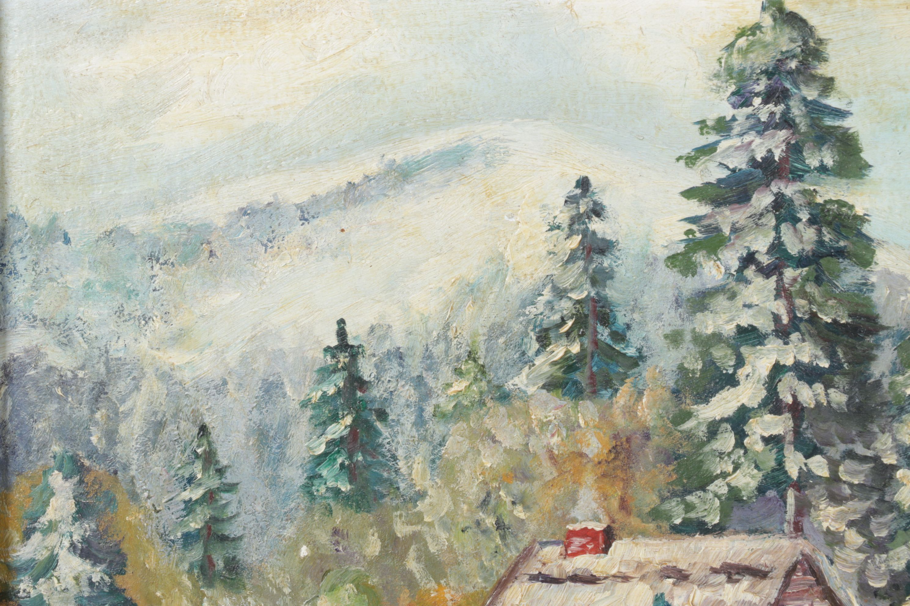 G. E. Samson Oil Painting of a Riverbank Watermill in a Winter Landscape, 1955