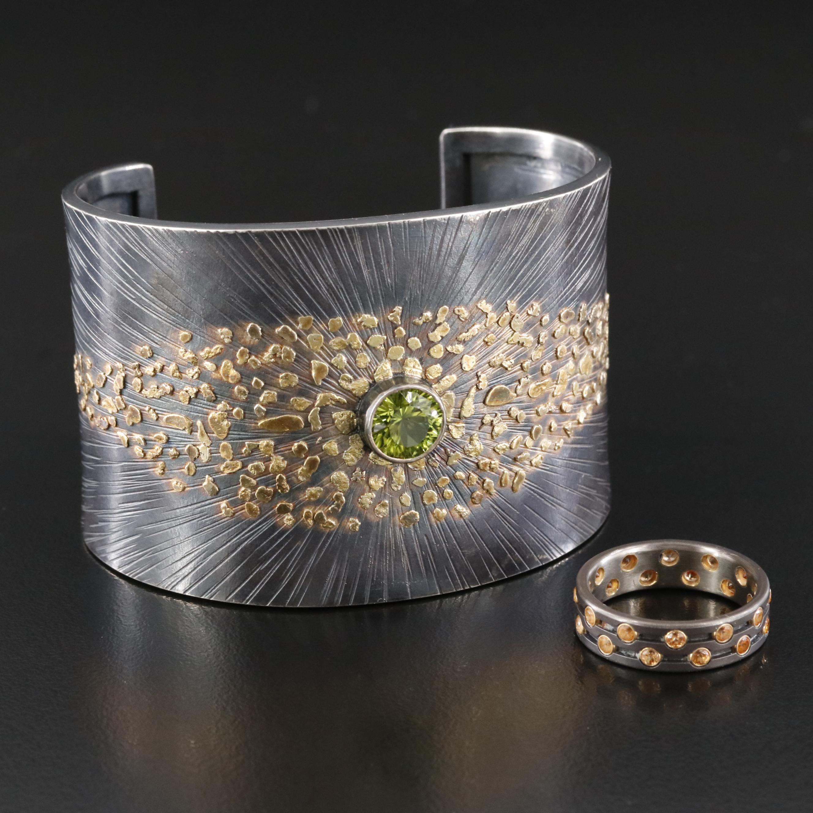 Sterling Two-Tone Cuff with Eternity Band and CZ