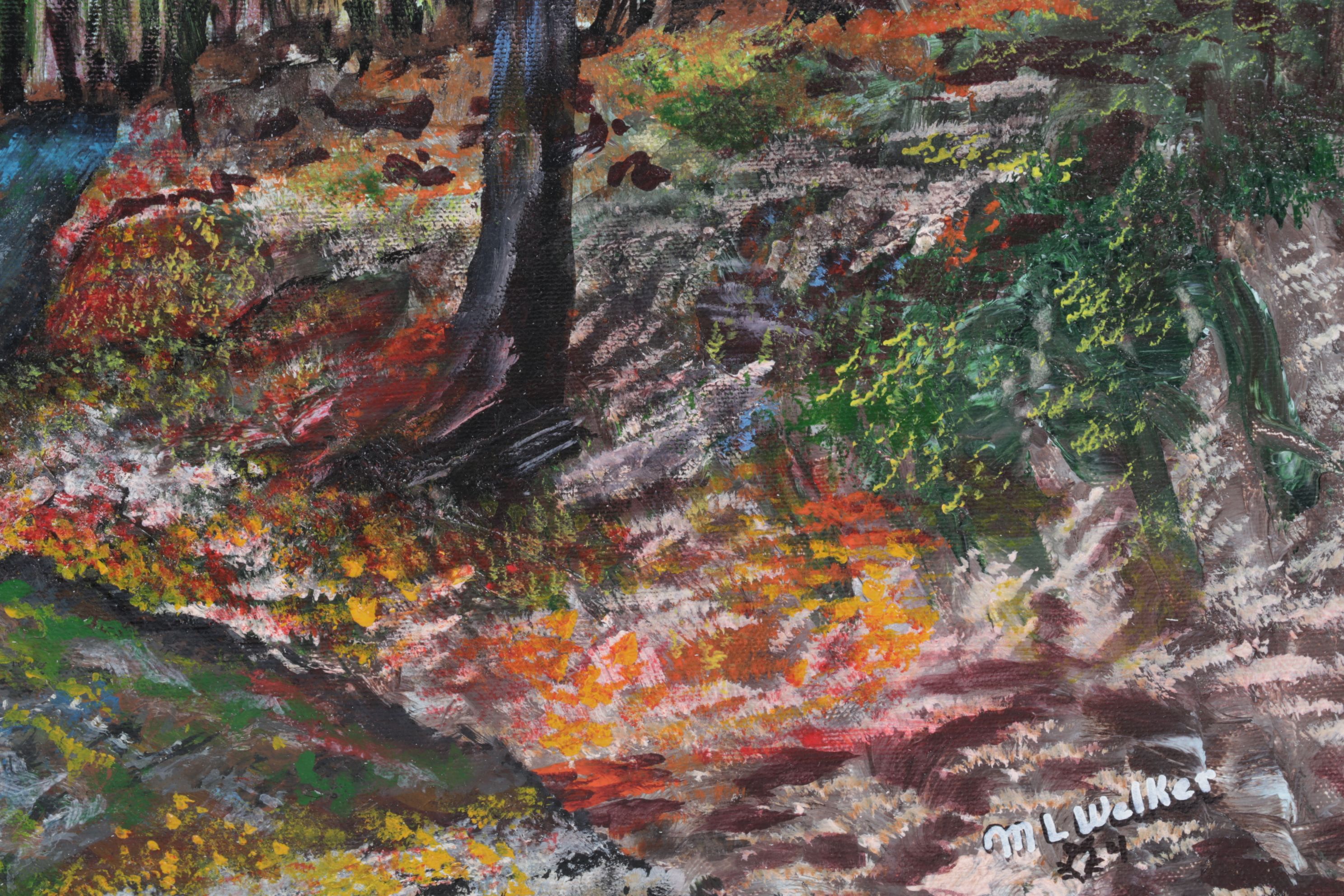 M. L. Welker Impressionist Acrylic Landscape Painting of a Forest Path