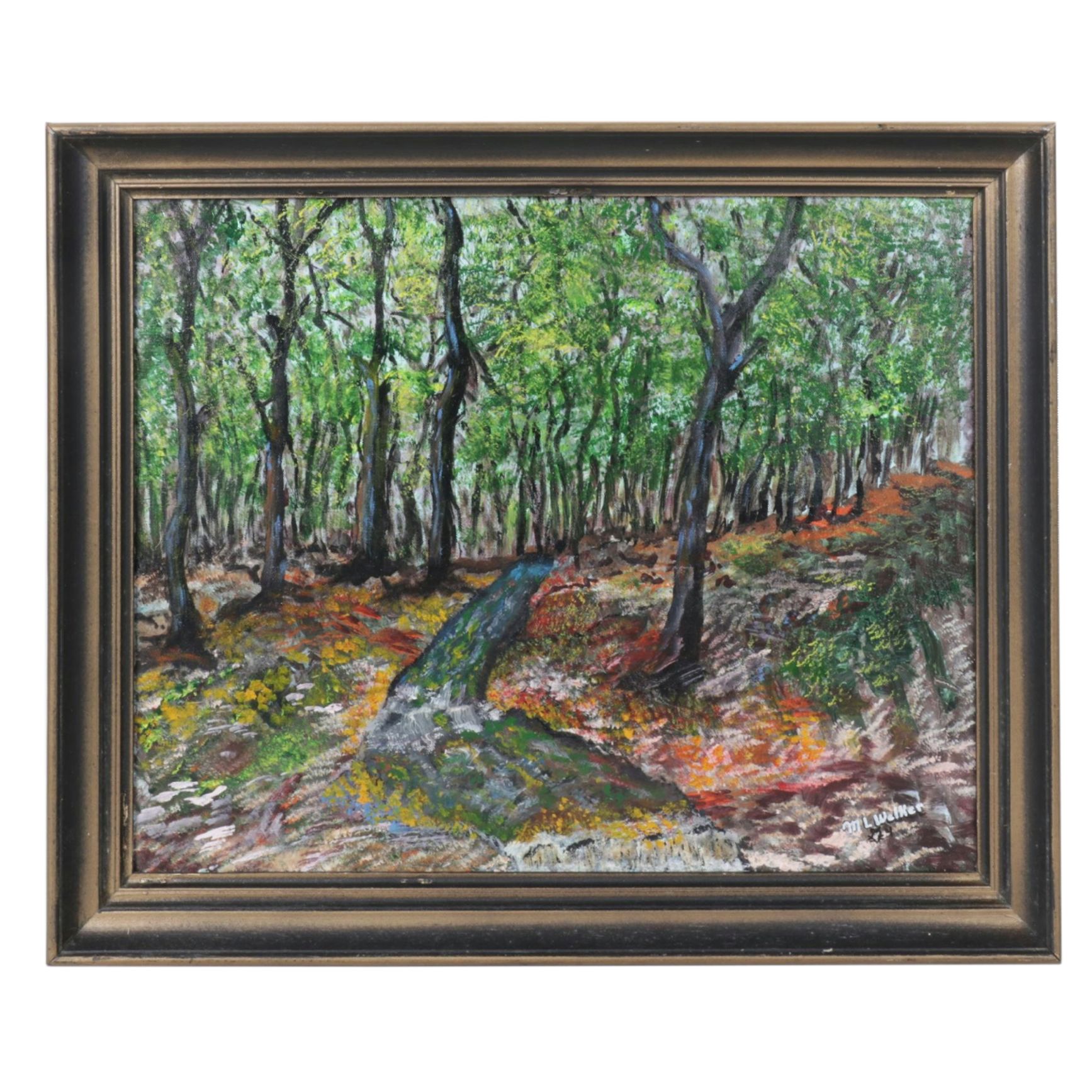 M. L. Welker Impressionist Acrylic Landscape Painting of a Forest Path
