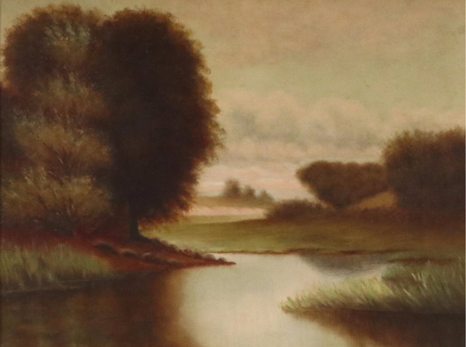 Naturalistic Style Oil Painting of River Landscape, 1901