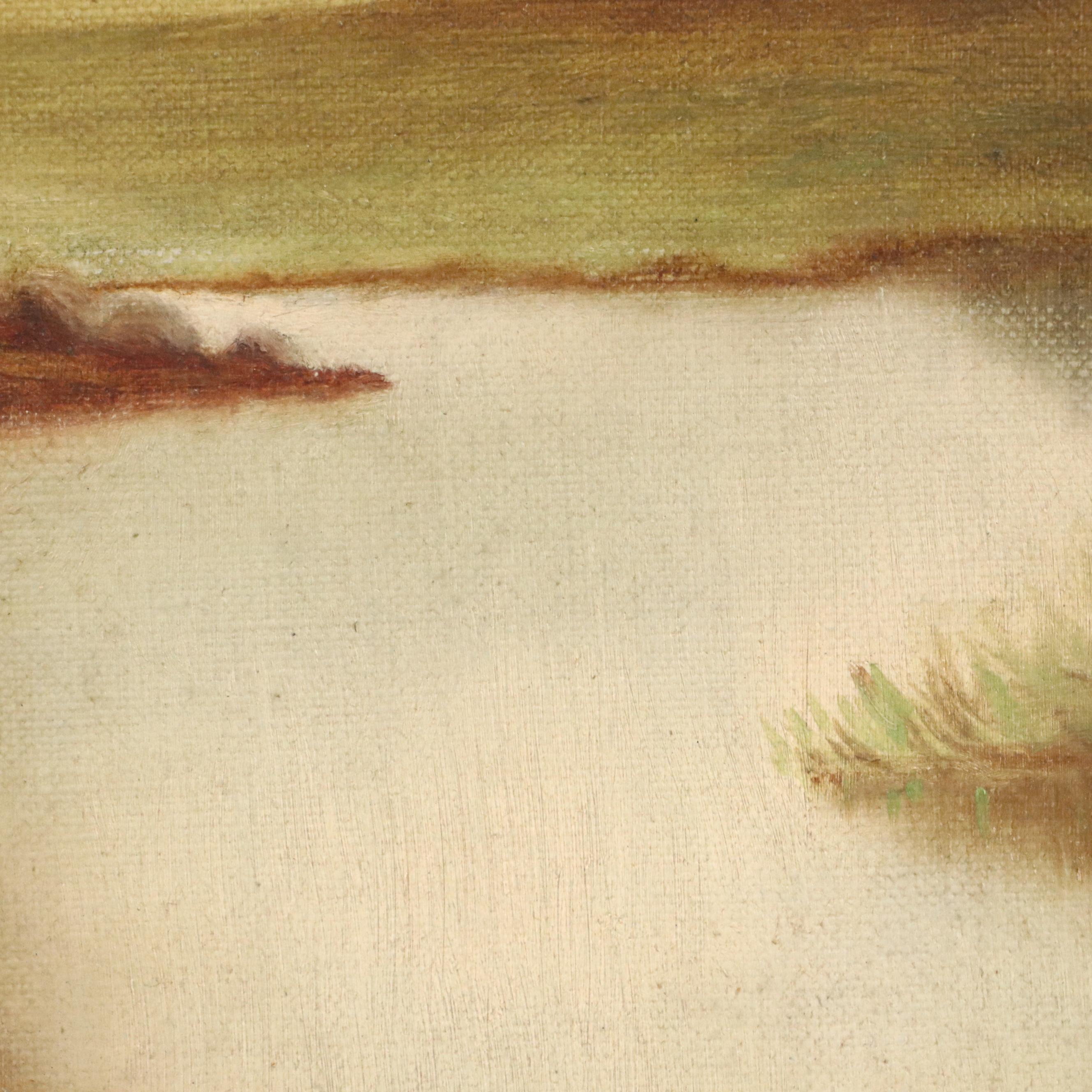 Naturalistic Style Oil Painting of River Landscape, 1901