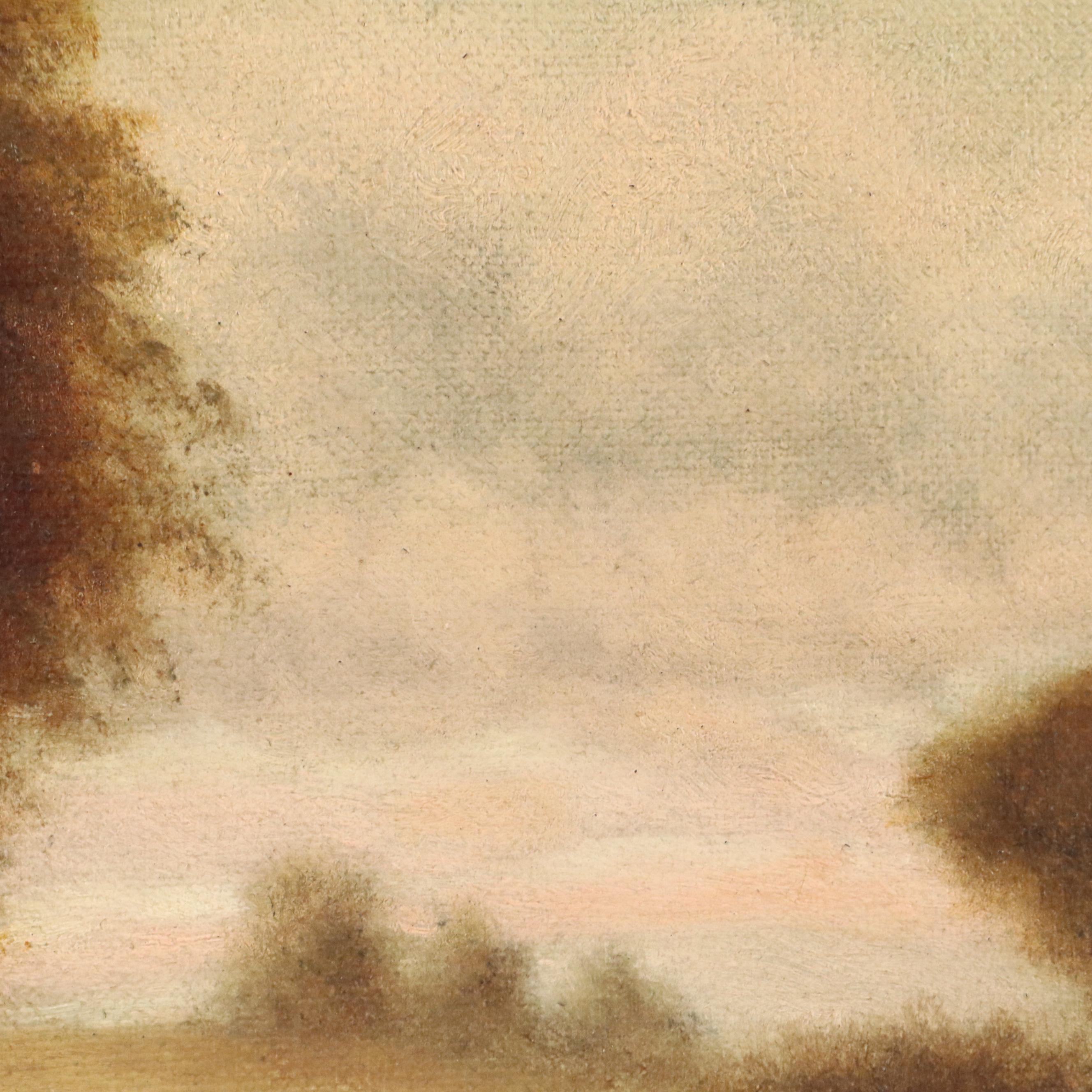 Naturalistic Style Oil Painting of River Landscape, 1901