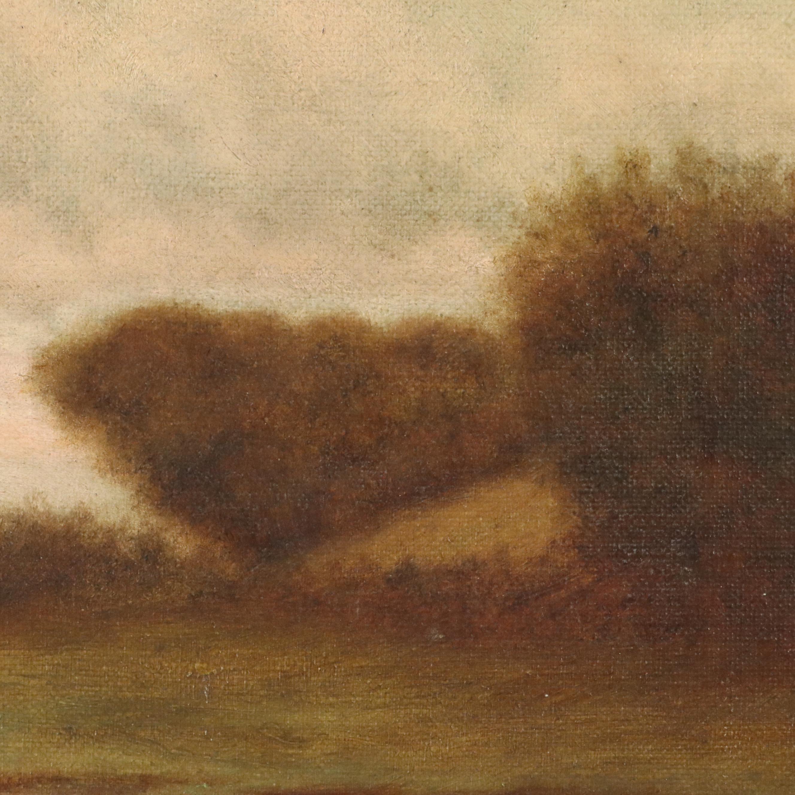 Naturalistic Style Oil Painting of River Landscape, 1901