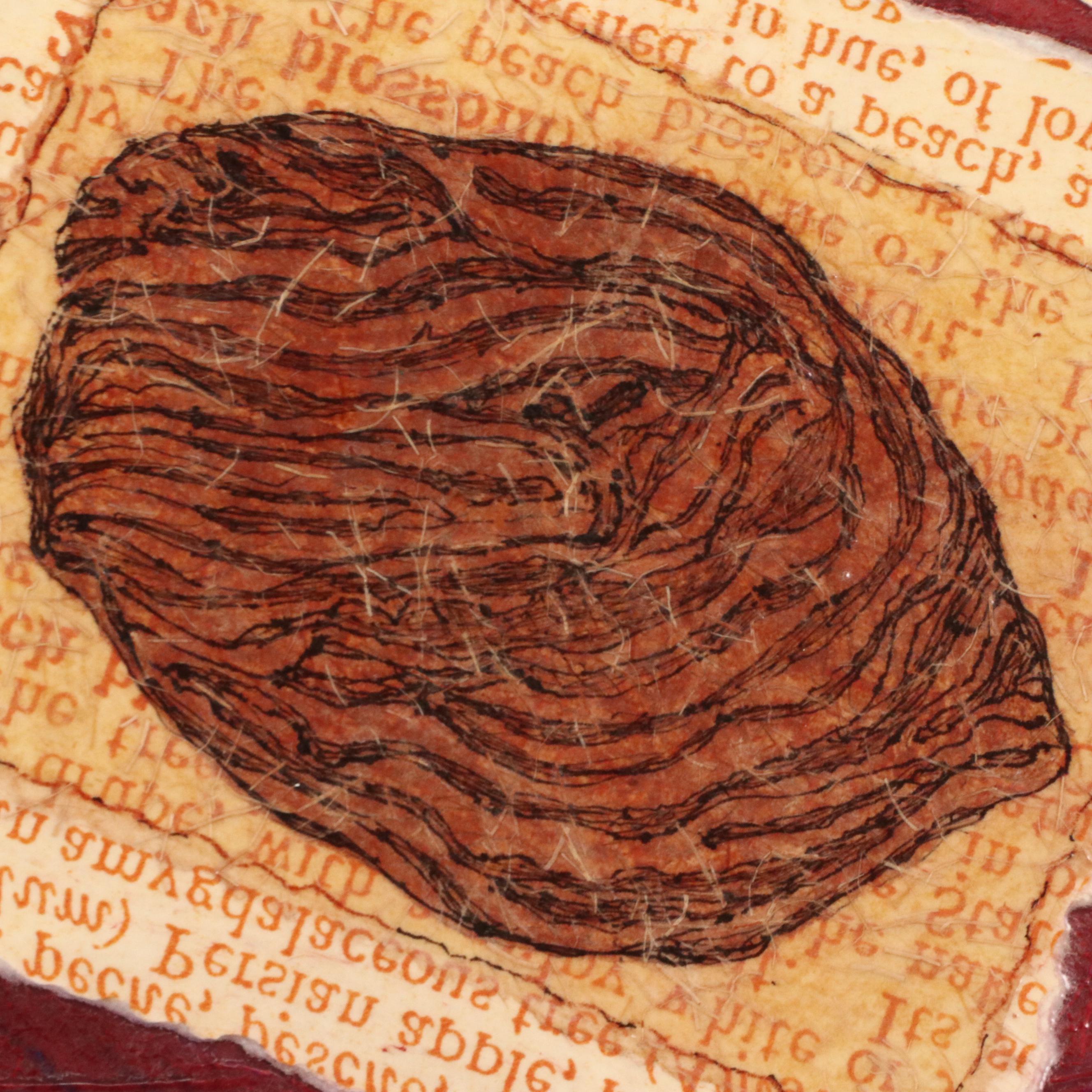 Salvator J. Ingrassia Drawing With Collage "Stone Fruit II," Late 20th Century