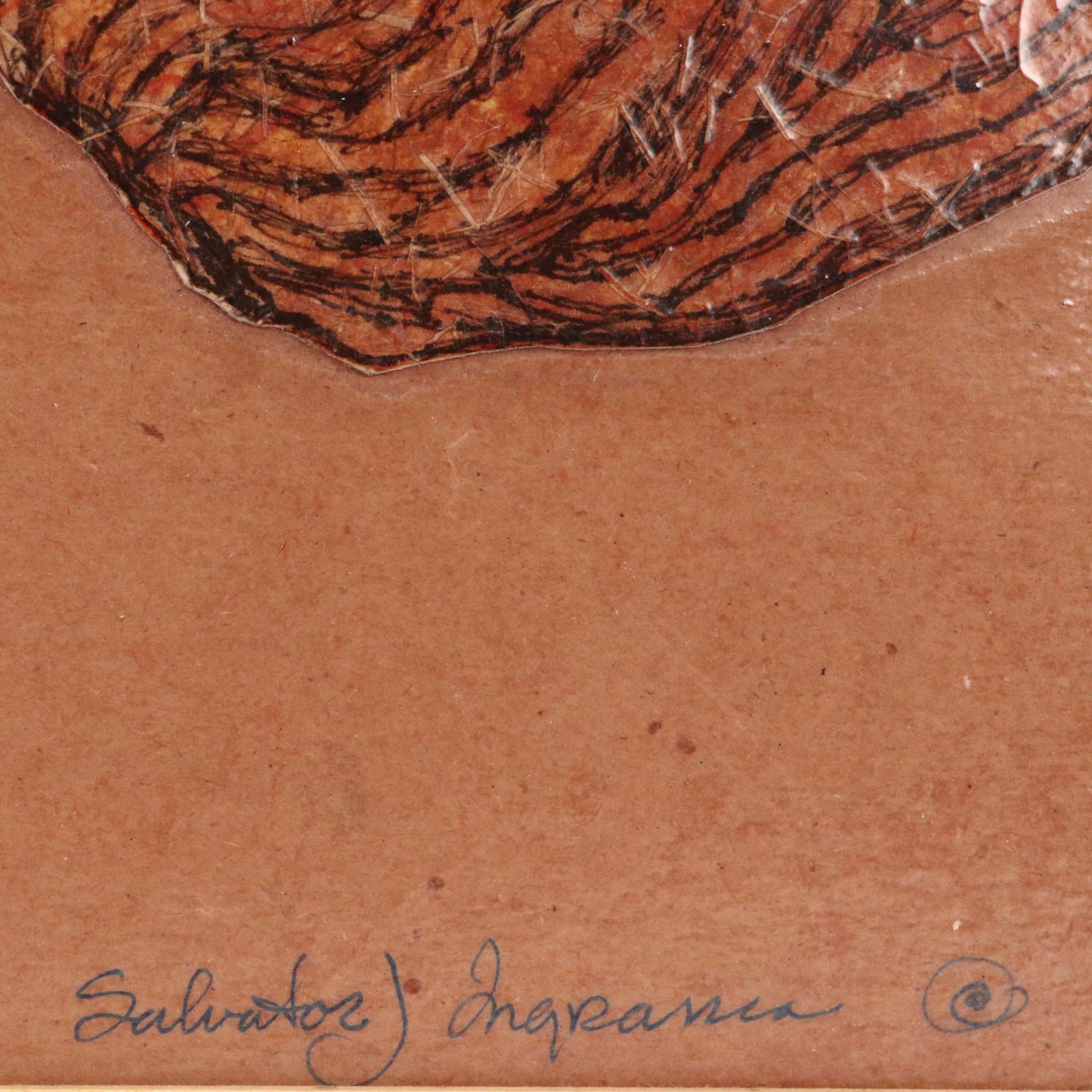 Salvator J. Ingrassia Drawing With Collage "Stone Fruit II," Late 20th Century