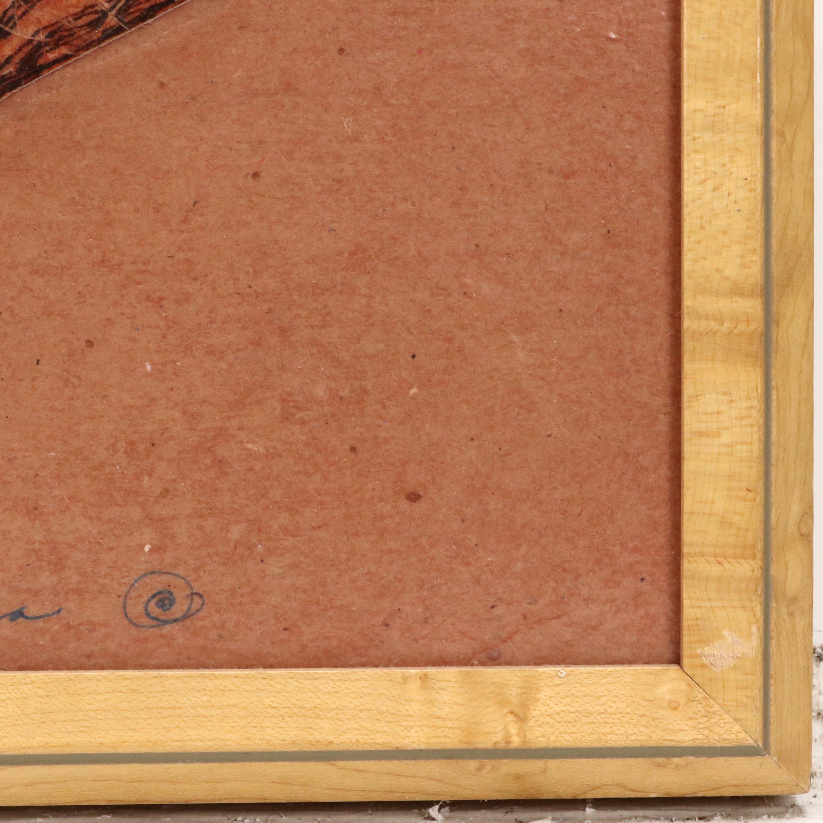 Salvator J. Ingrassia Drawing With Collage "Stone Fruit II," Late 20th Century