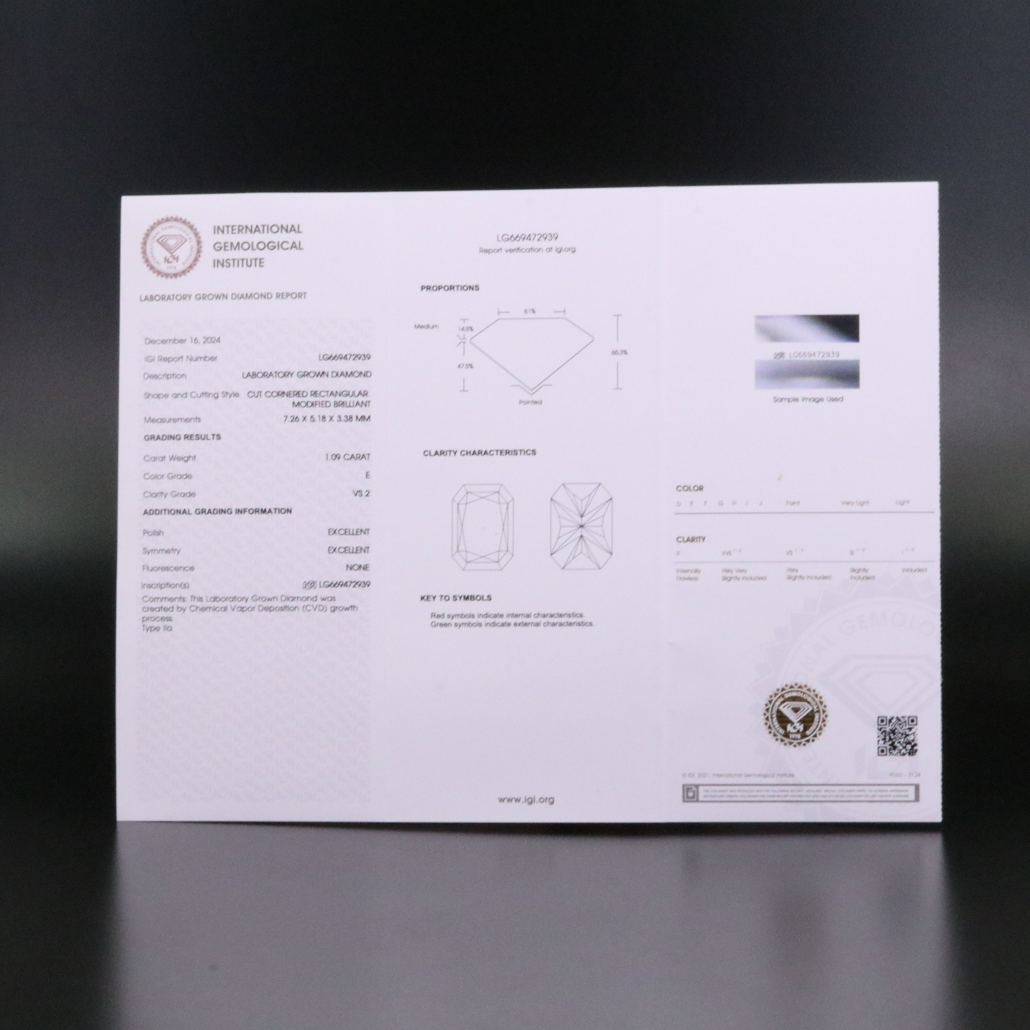 Loose 1.09 CT Lab Grown Diamond with IGI Report