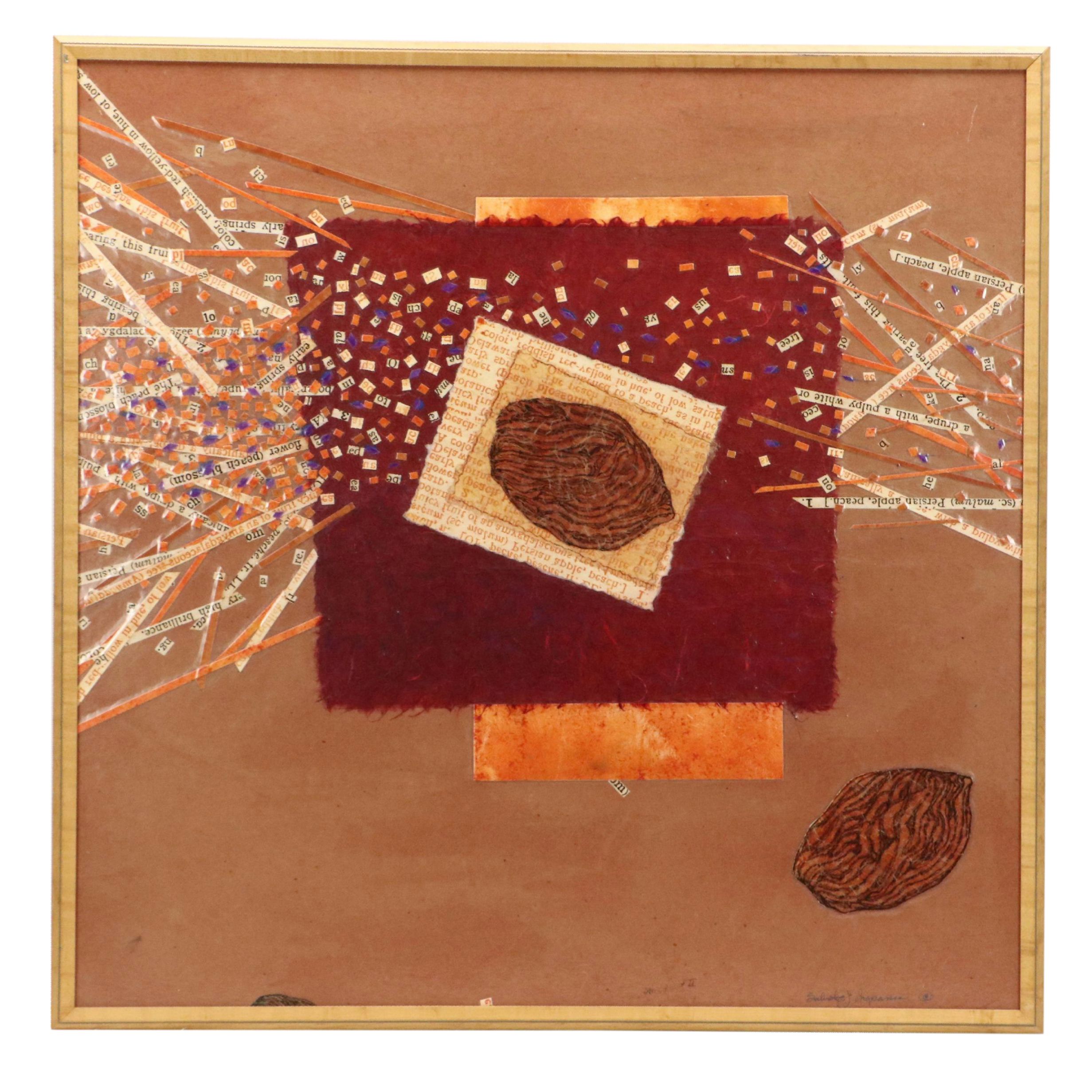 Salvator J. Ingrassia Drawing With Collage "Stone Fruit II," Late 20th Century