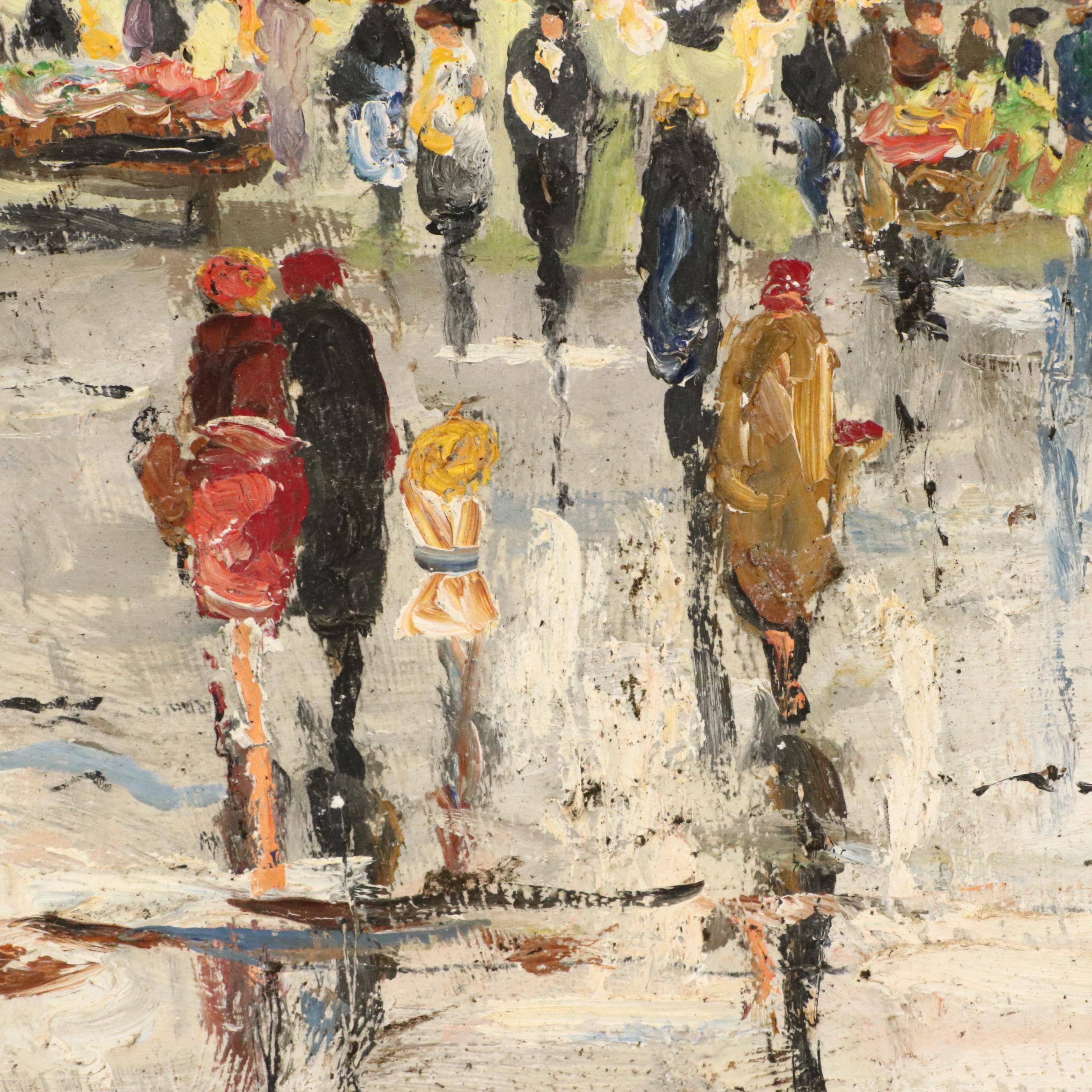 Elmo Gideon Oil Painting of Outdoor Market Scene, 1955