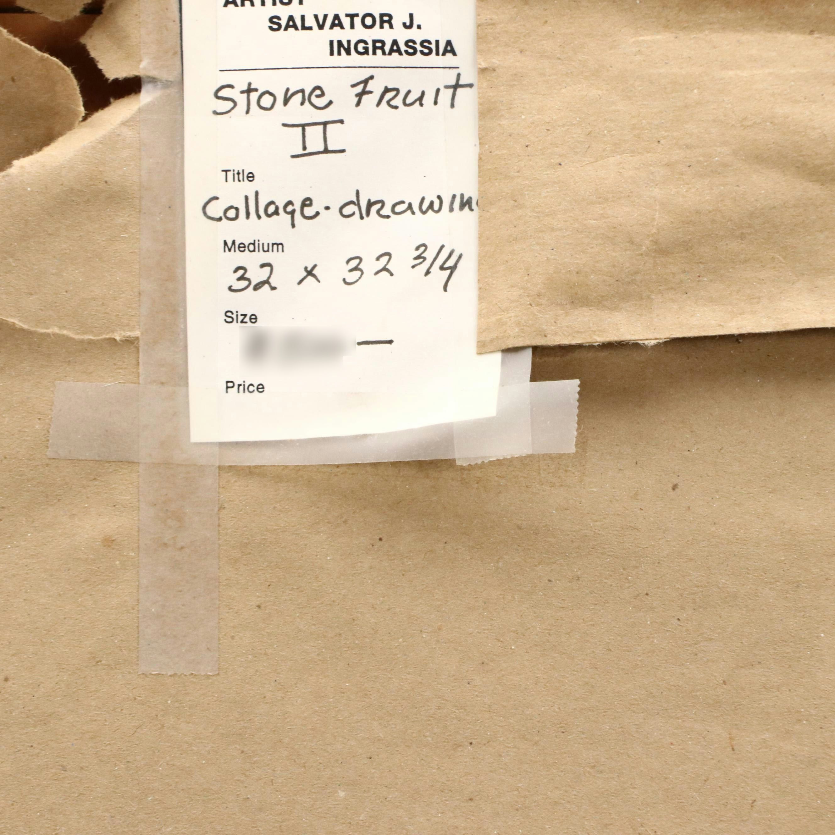 Salvator J. Ingrassia Drawing With Collage "Stone Fruit II," Late 20th Century