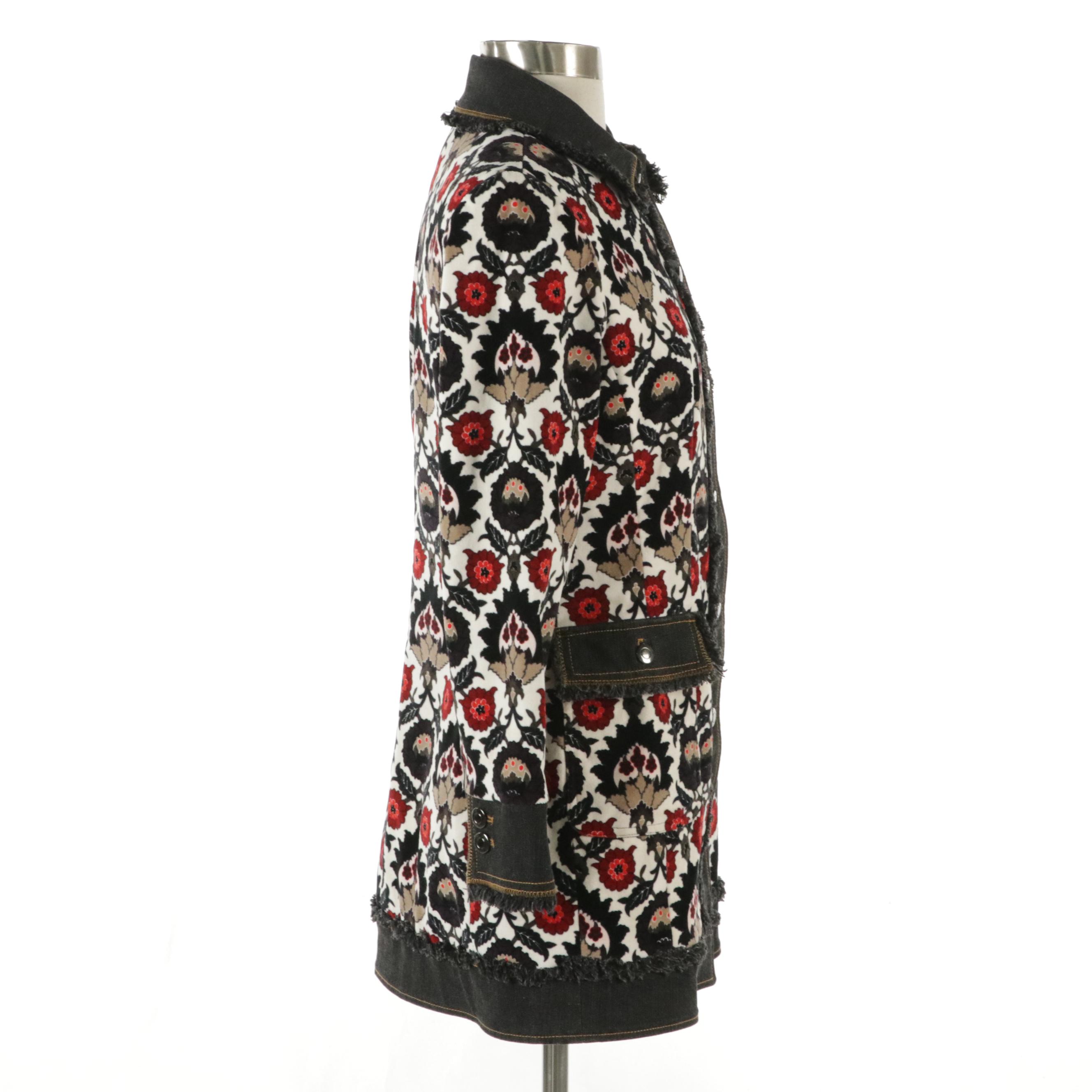 Etcetera Floral Tapestry Jacket with Frayed Denim Trim