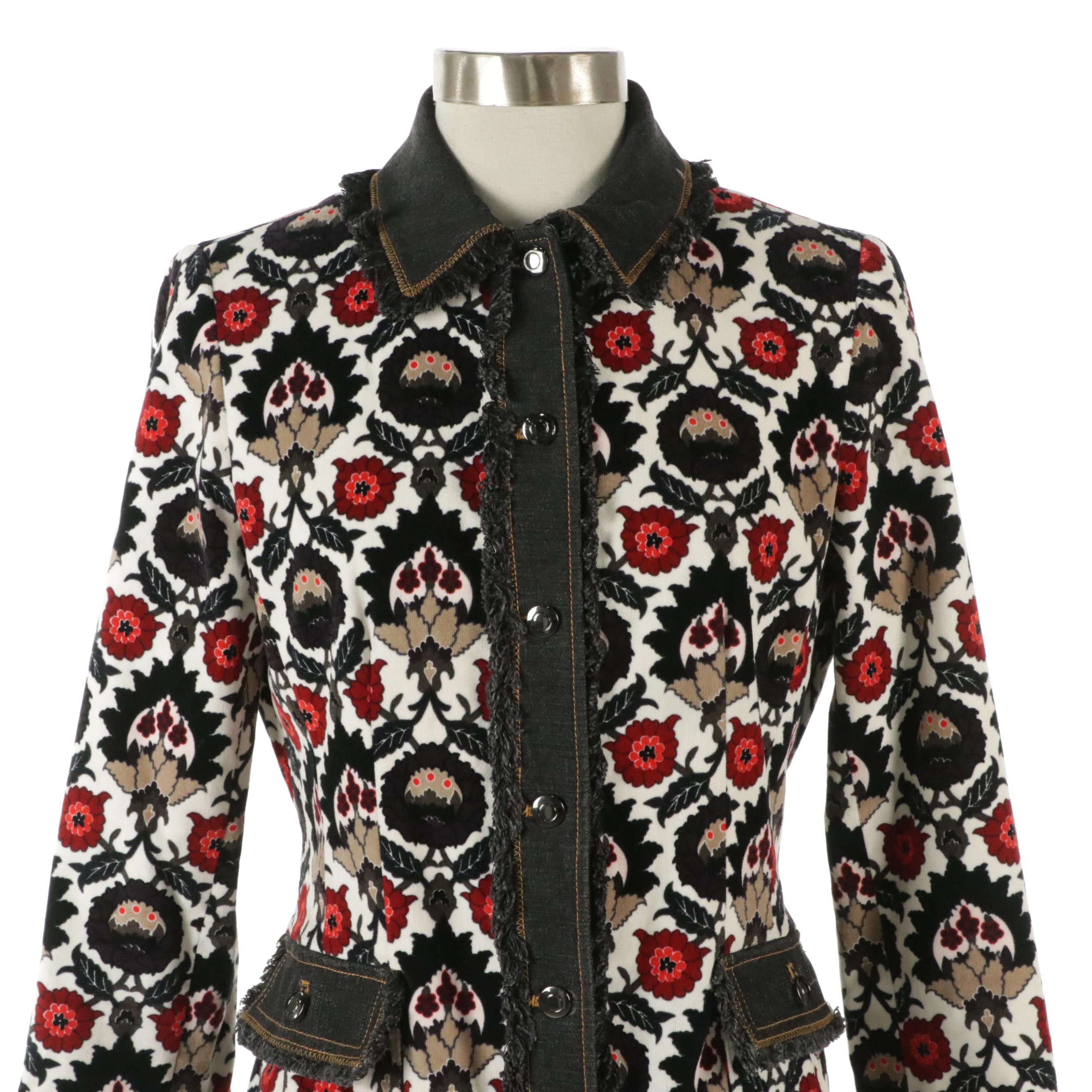 Etcetera Floral Tapestry Jacket with Frayed Denim Trim