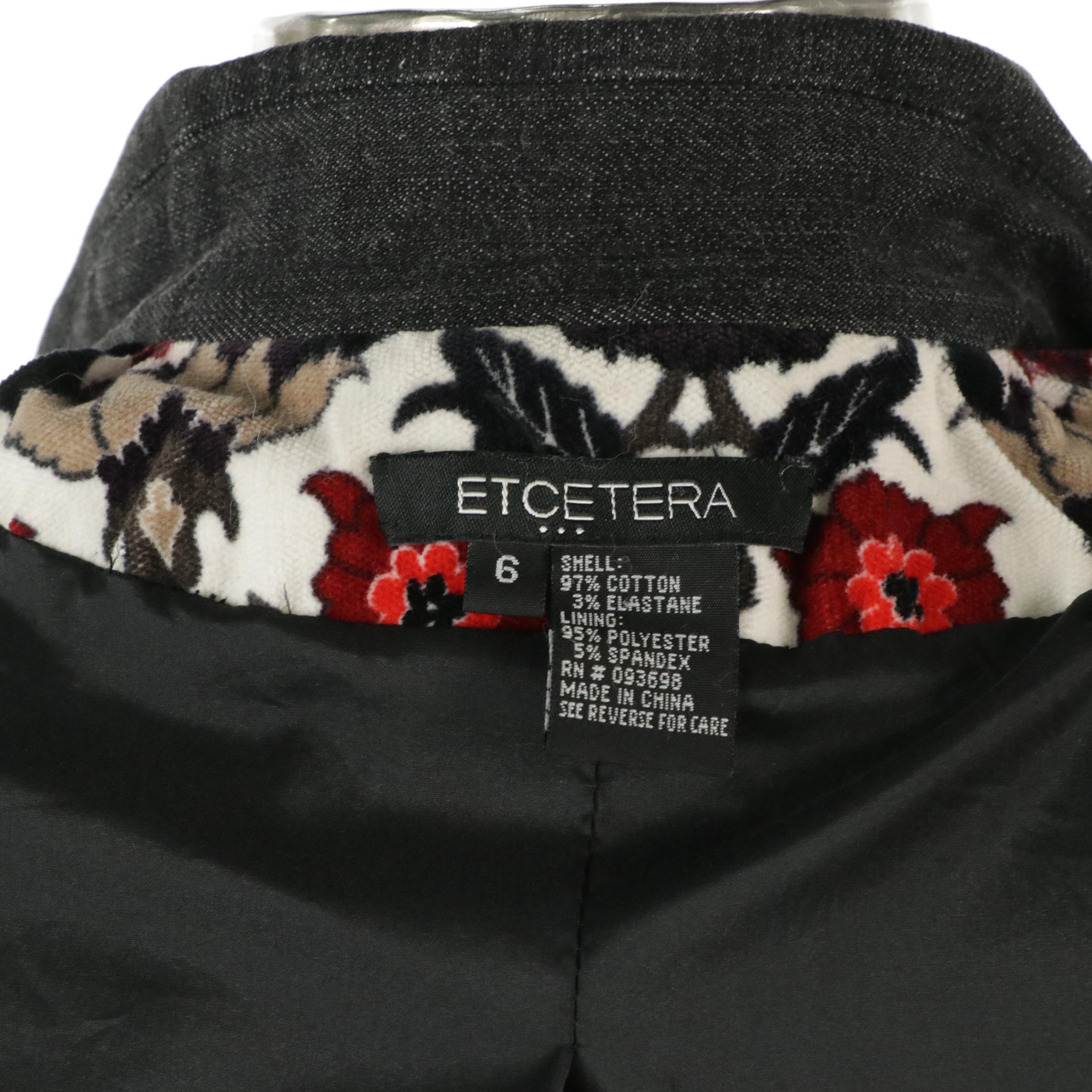 Etcetera Floral Tapestry Jacket with Frayed Denim Trim