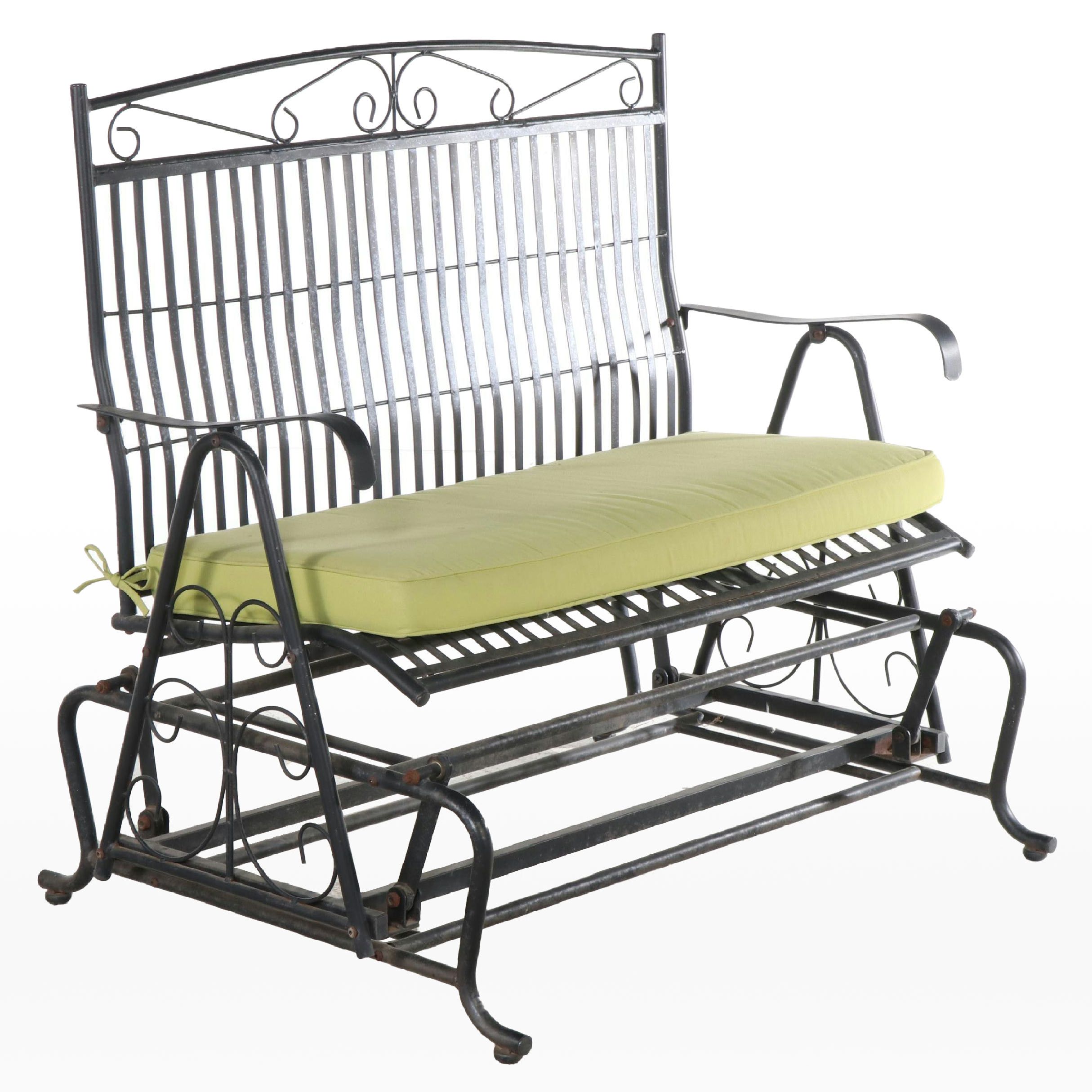 Contemporary Metal Patio Glider Bench with Grandinroad Cushion