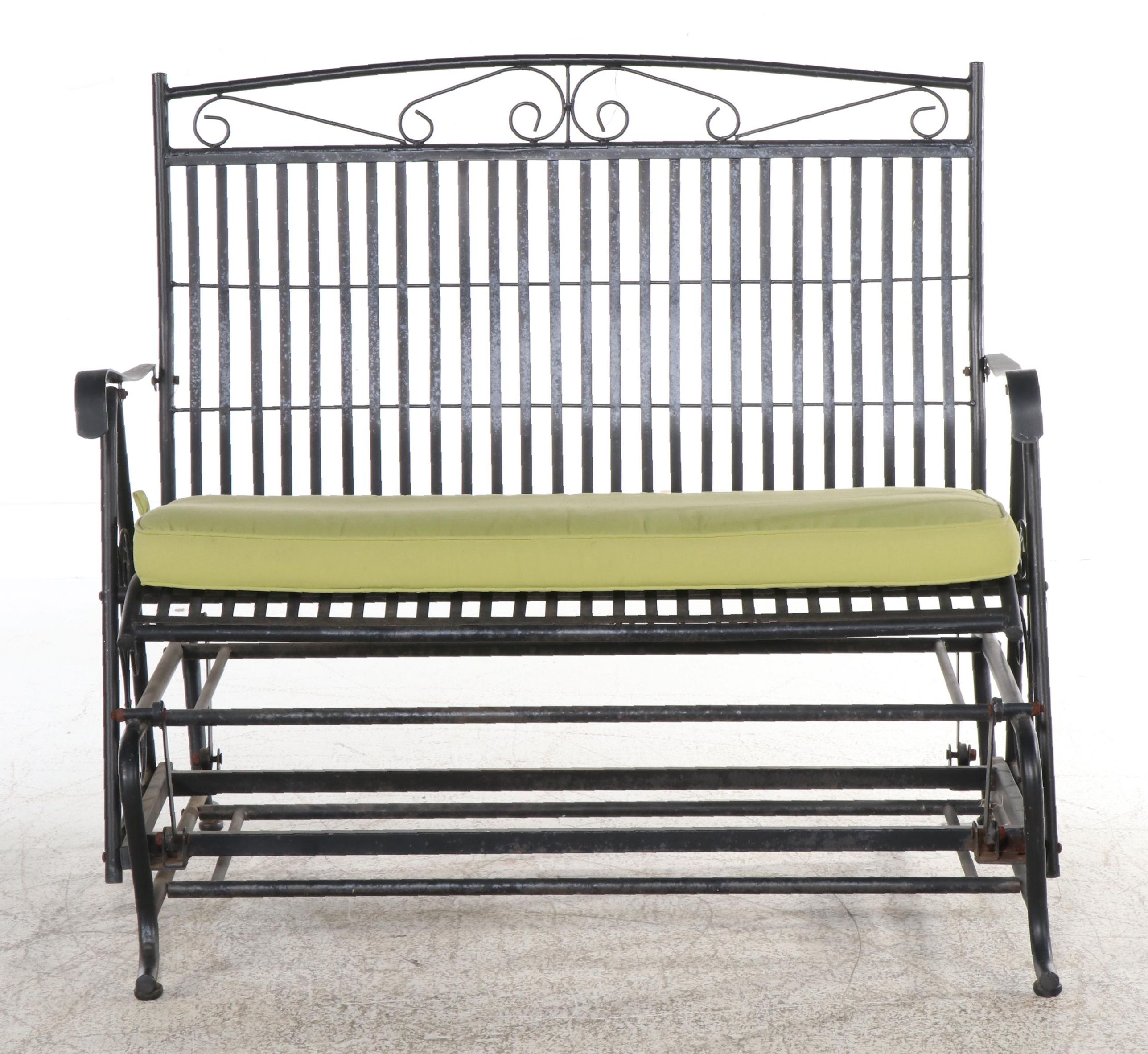 Contemporary Metal Patio Glider Bench with Grandinroad Cushion