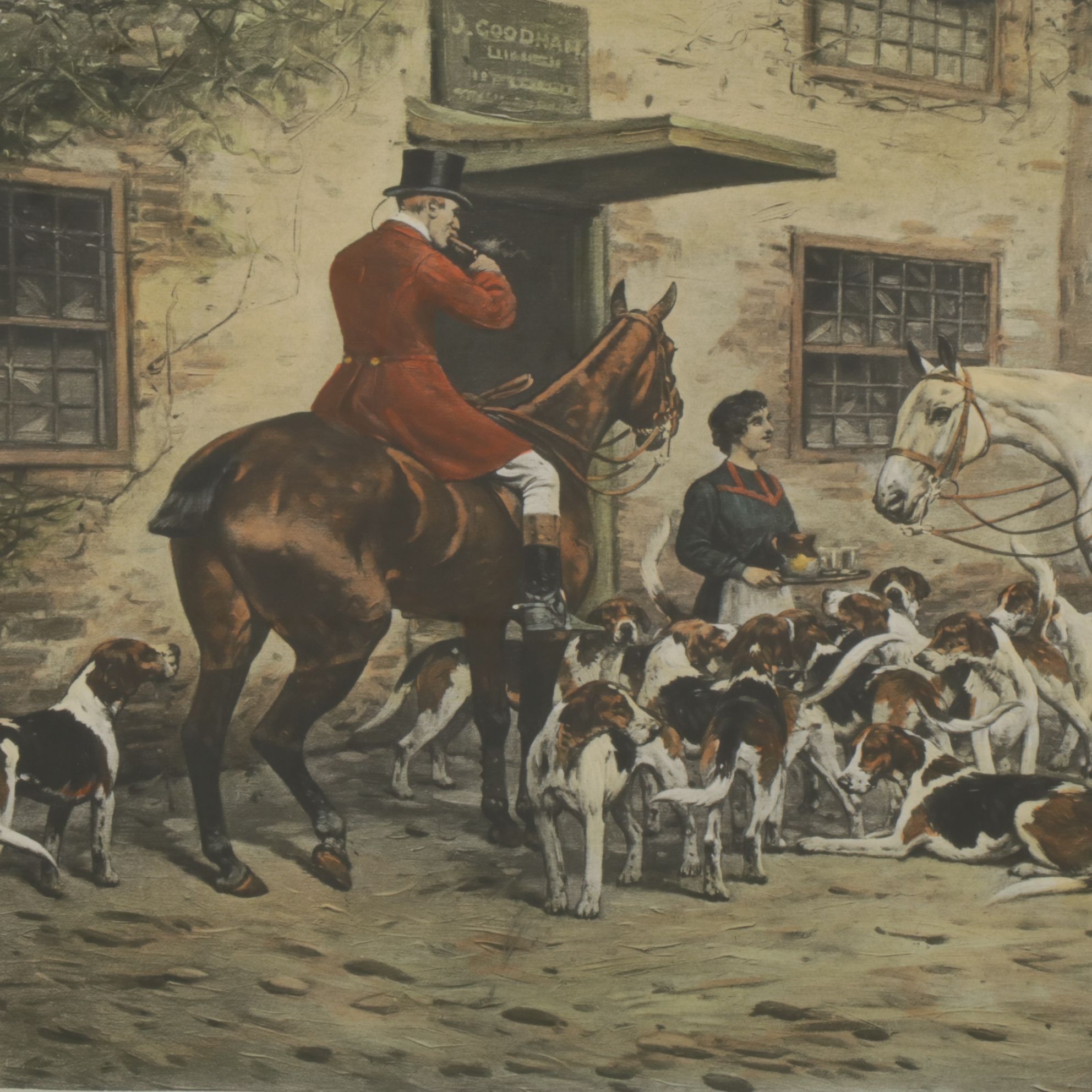 Hand-Colored Hunting Lithograph After George Wright "After a Good Day", 1905