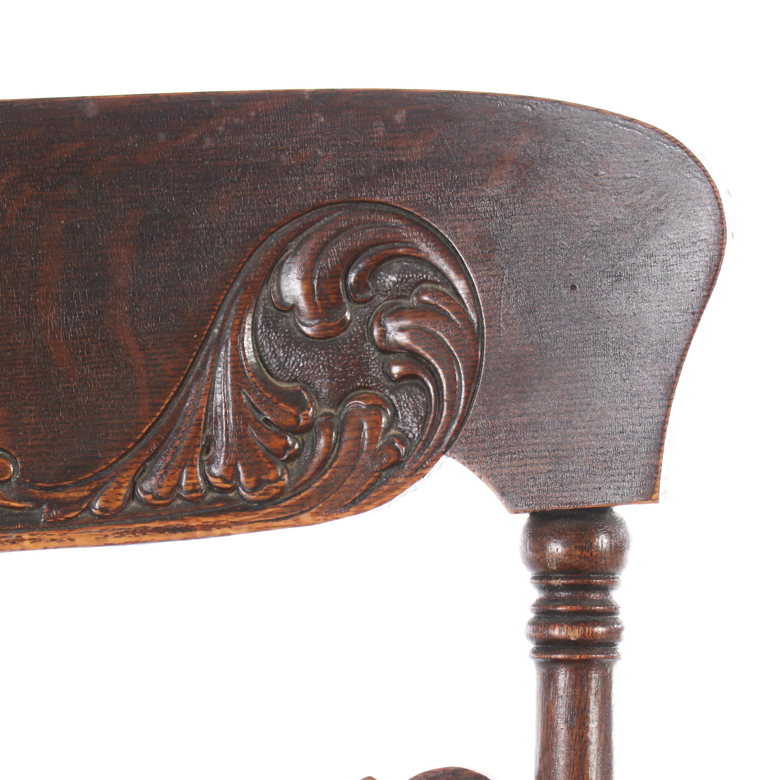 Colonial Revival Pressed Back Oak Rocking Chair, Early 20th Century