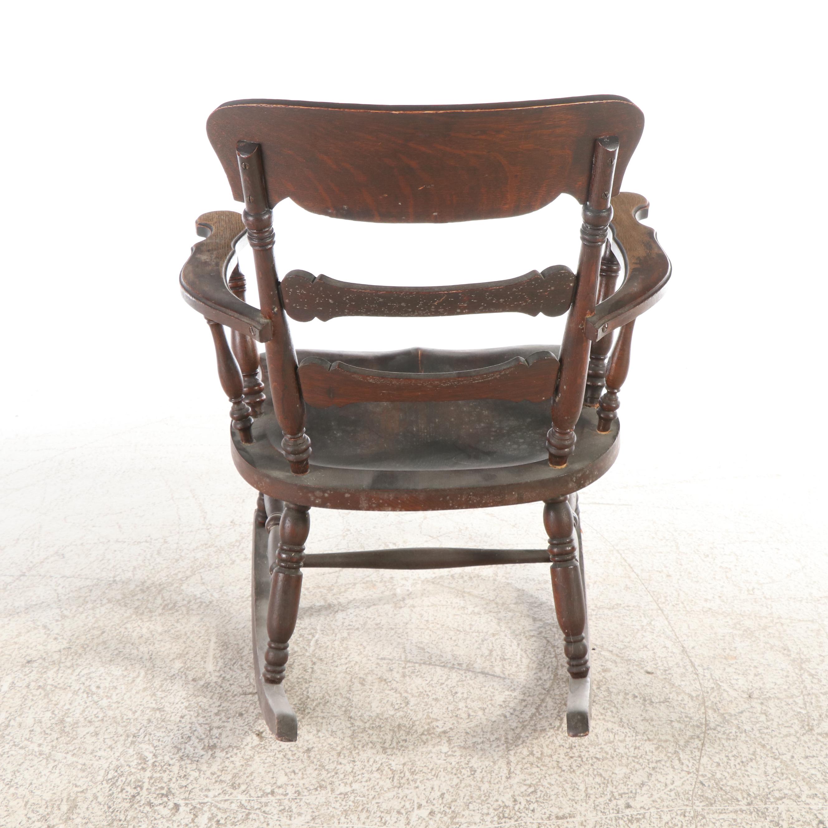 Colonial Revival Pressed Back Oak Rocking Chair, Early 20th Century