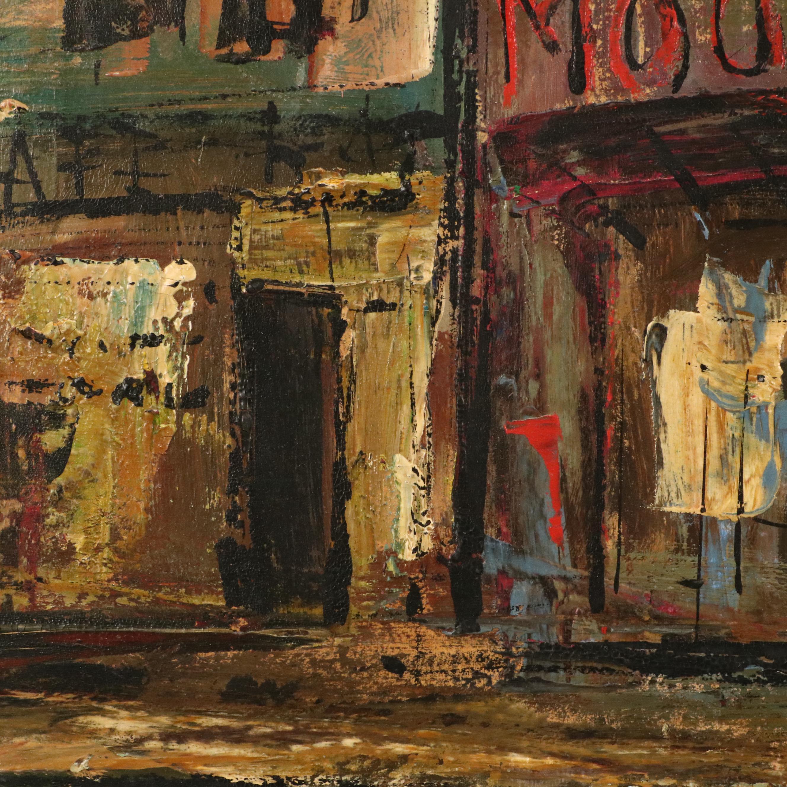 Modernist Oil Painting of Moulin Rouge Street Scene "Paris," 1963