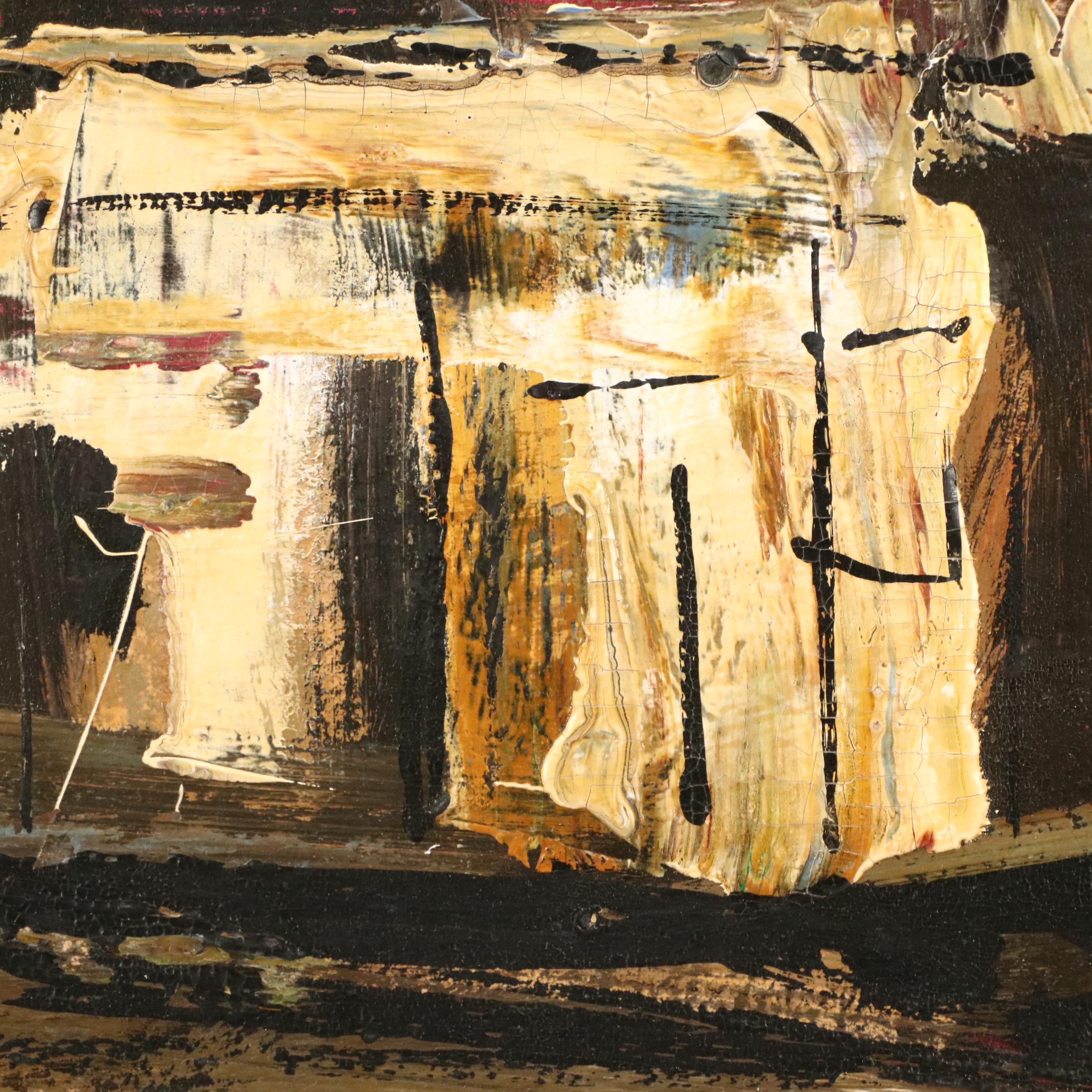 Modernist Oil Painting of Moulin Rouge Street Scene "Paris," 1963