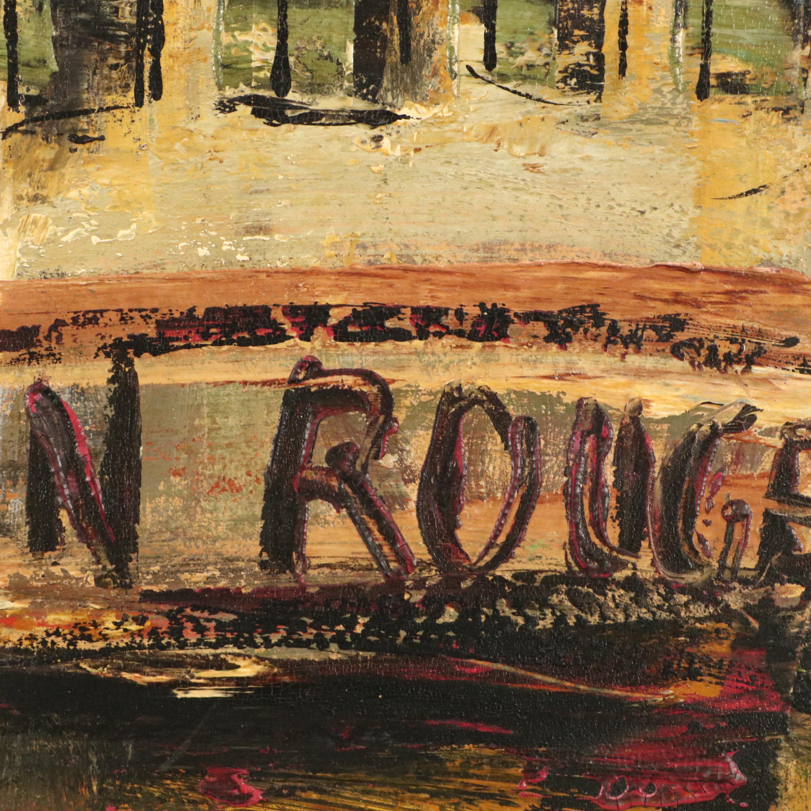 Modernist Oil Painting of Moulin Rouge Street Scene "Paris," 1963