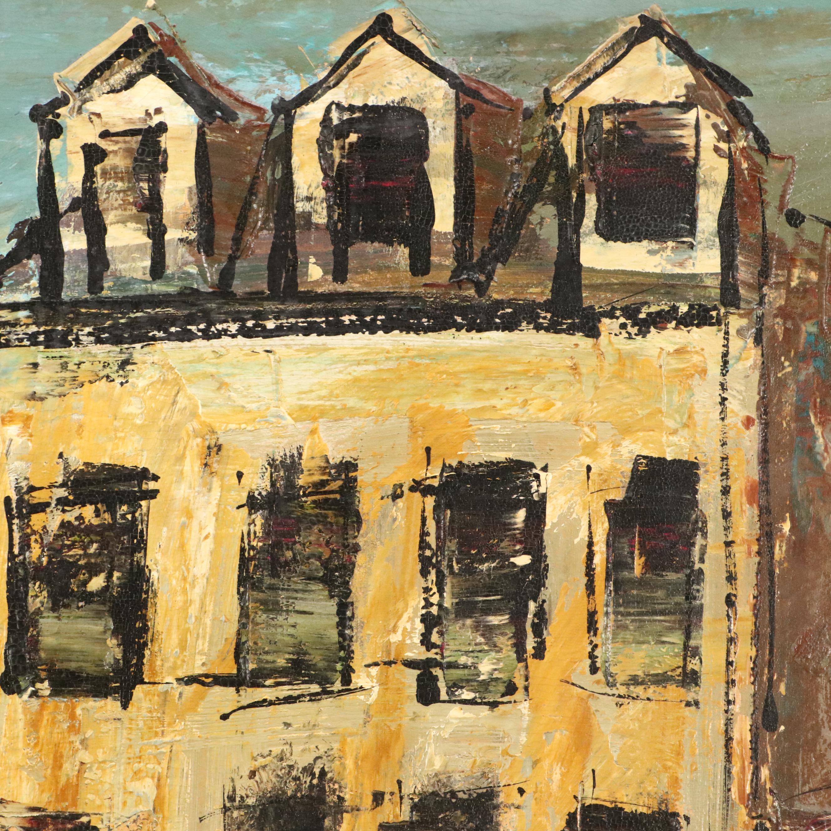 Modernist Oil Painting of Moulin Rouge Street Scene "Paris," 1963