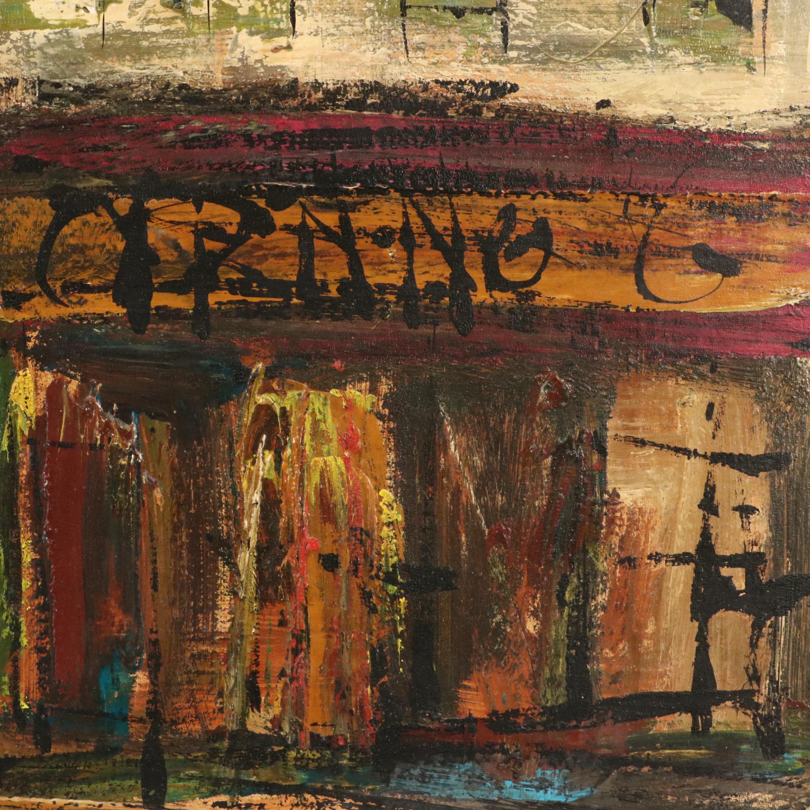 Modernist Oil Painting of Moulin Rouge Street Scene "Paris," 1963