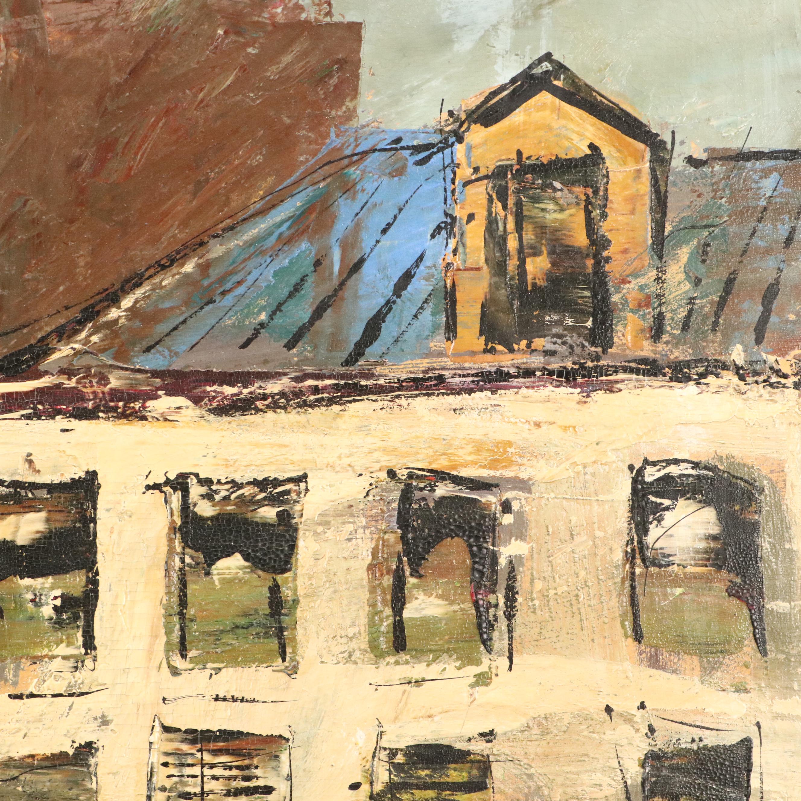 Modernist Oil Painting of Moulin Rouge Street Scene "Paris," 1963