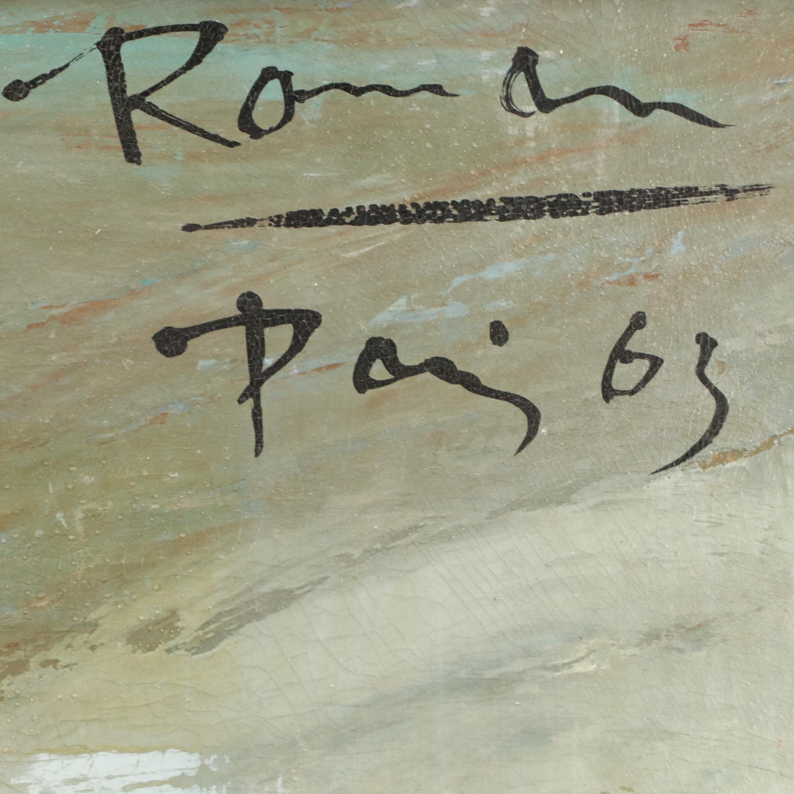 Modernist Oil Painting of Moulin Rouge Street Scene "Paris," 1963