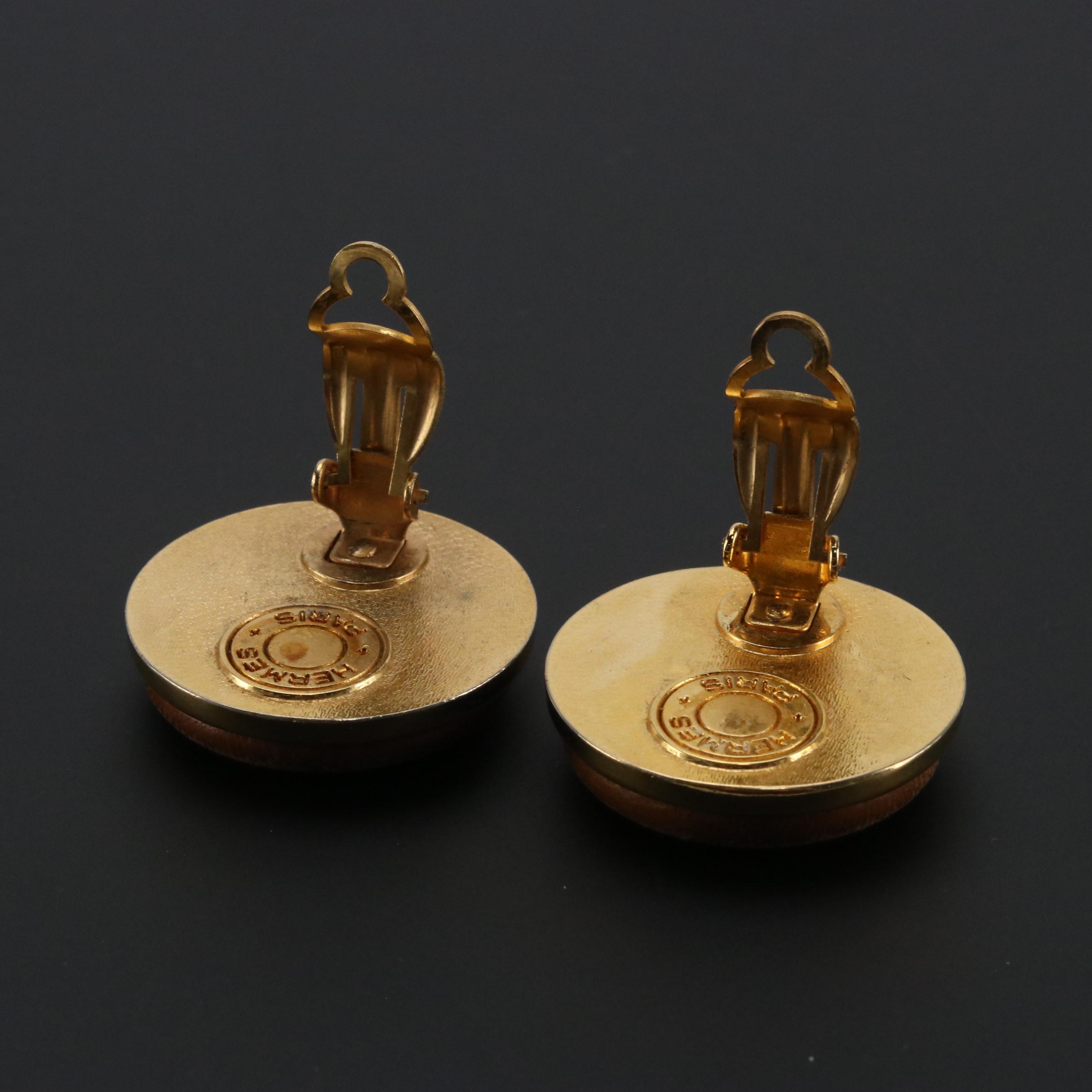 Hermès Leather Clou de Selle Clip Earrings