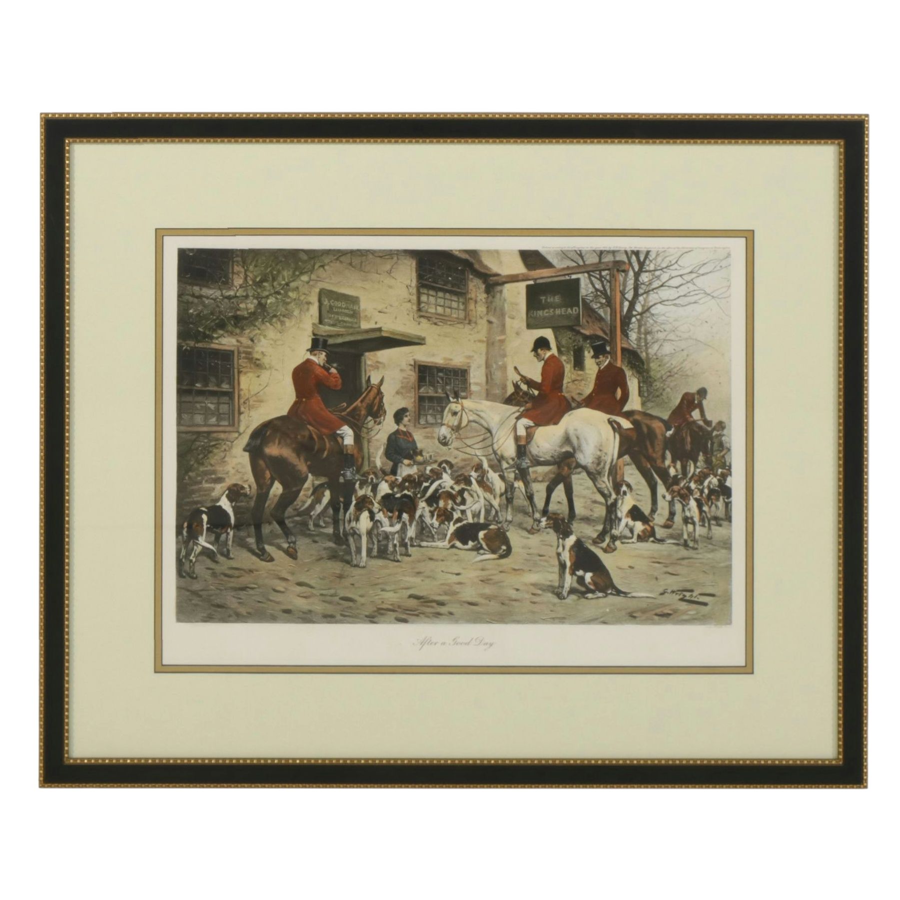 Hand-Colored Hunting Lithograph After George Wright "After a Good Day", 1905