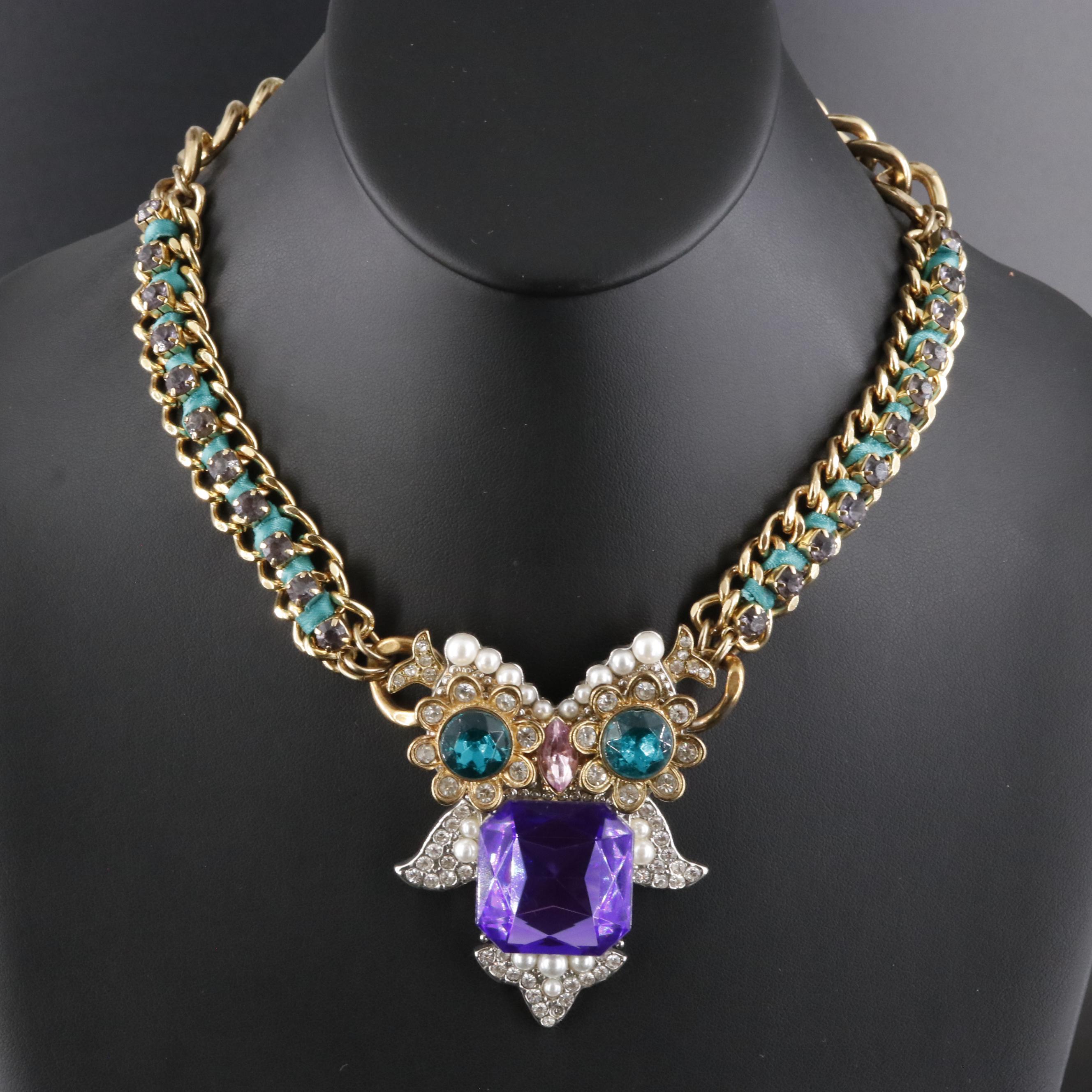 Betsy Johnson Rhinestone Owl Necklace
