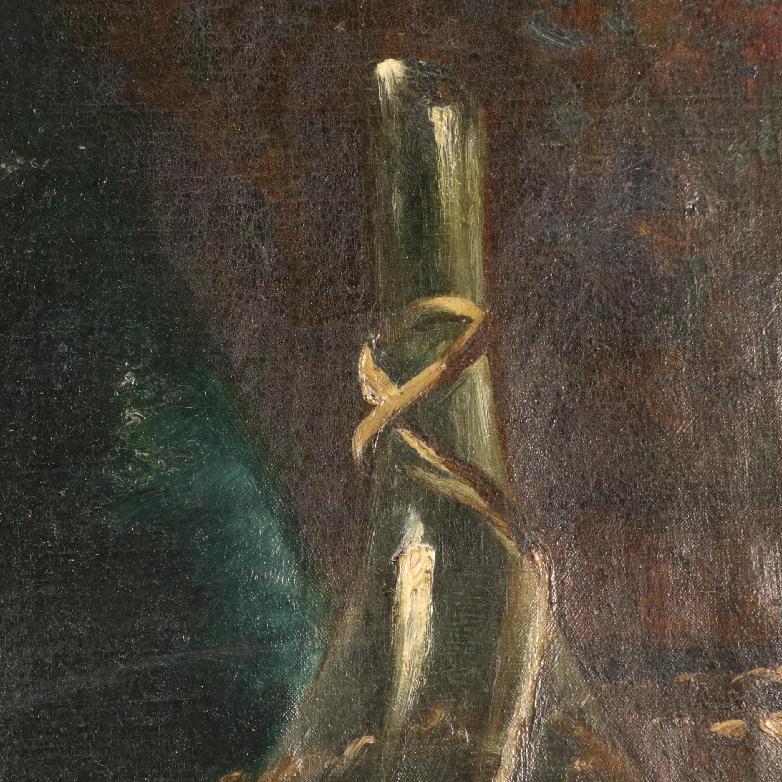 Eugène Claude Oil Painting of Still Life with Wine, Peaches, and Grapes, c. 1900