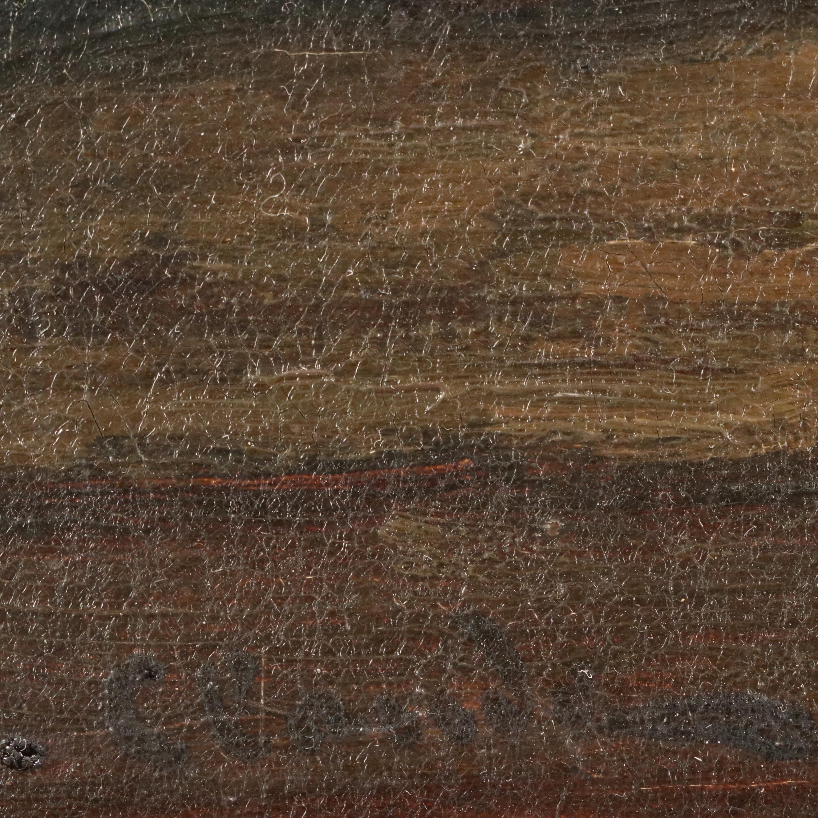 Eugène Claude Oil Painting of Still Life with Wine, Peaches, and Grapes, c. 1900