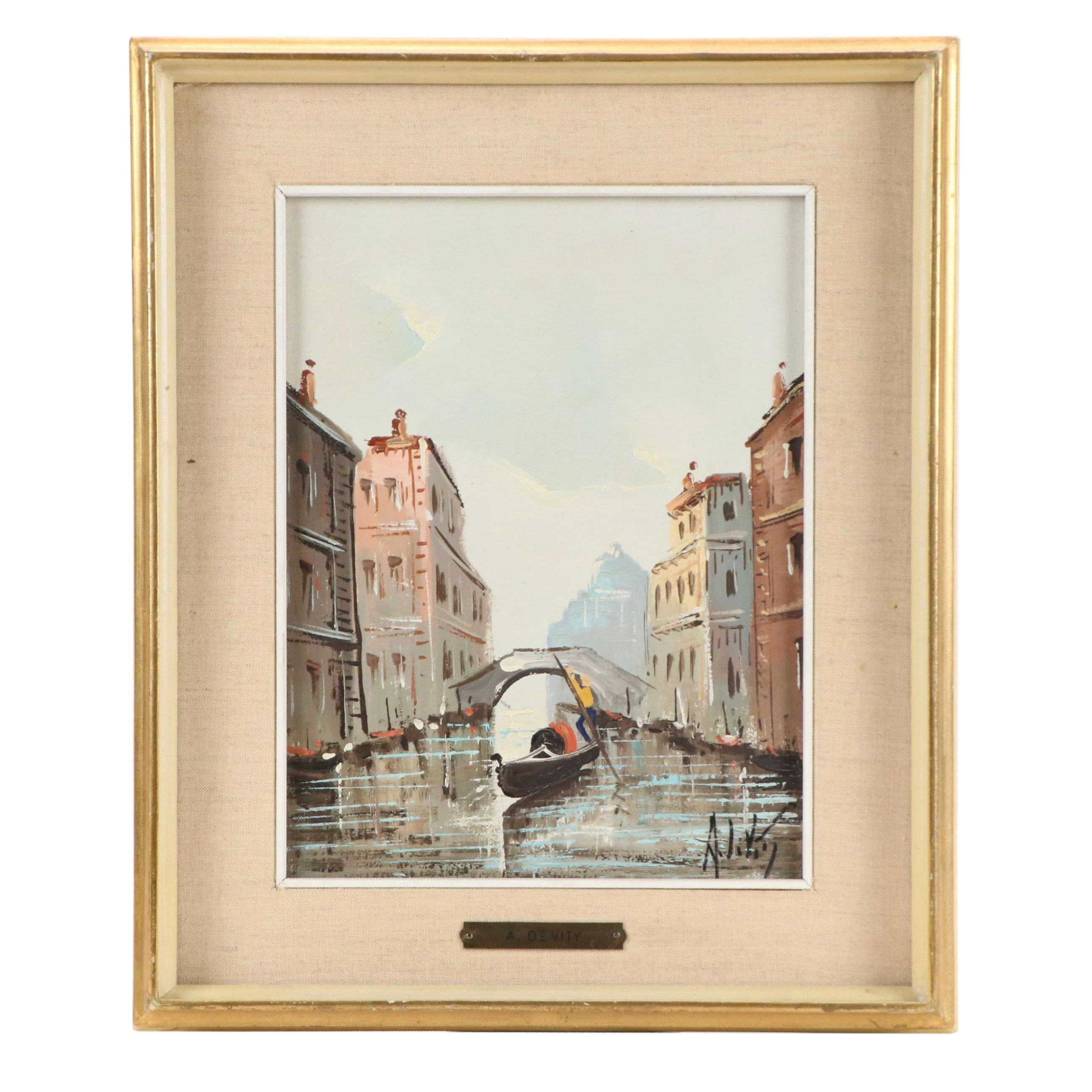 Antonio De Vity Venetian Canal Scene, Circa 1960