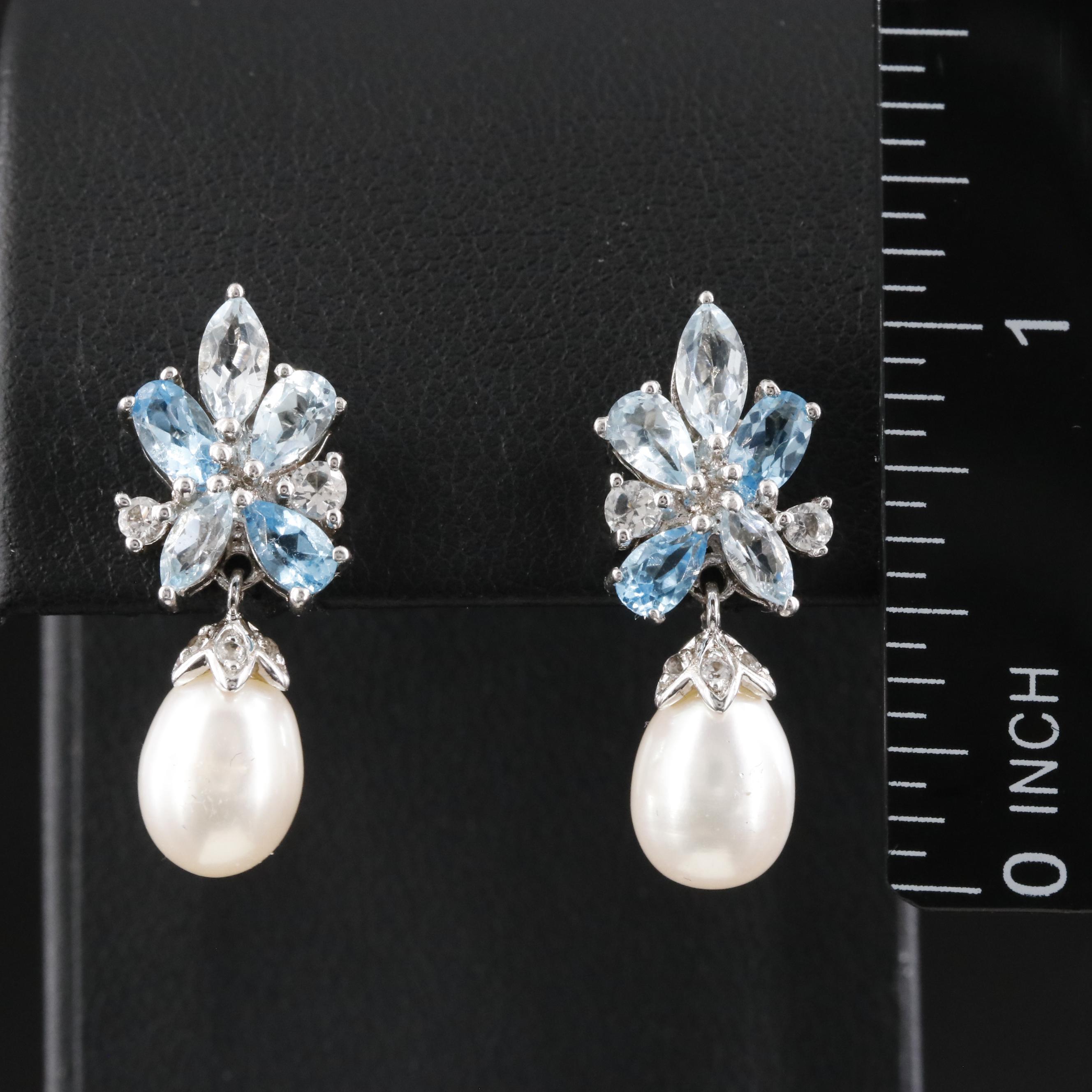 Sterling Pearl, Topaz and White Topaz Earrings